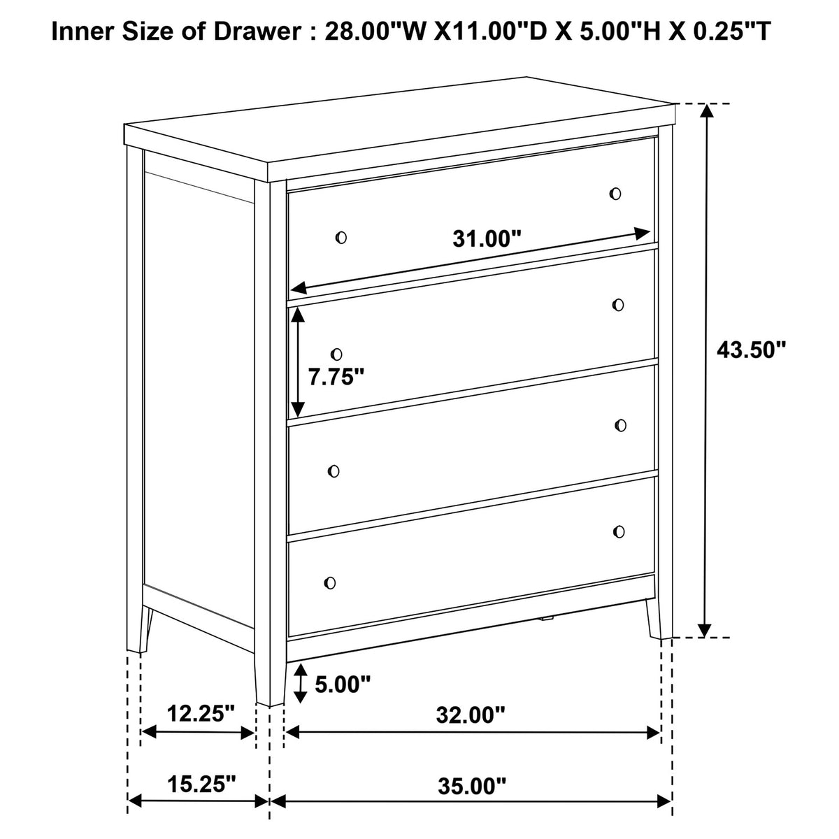 Wilkes Transitional 4-Drawer Chest with Metal Knobs Dark Cocoa