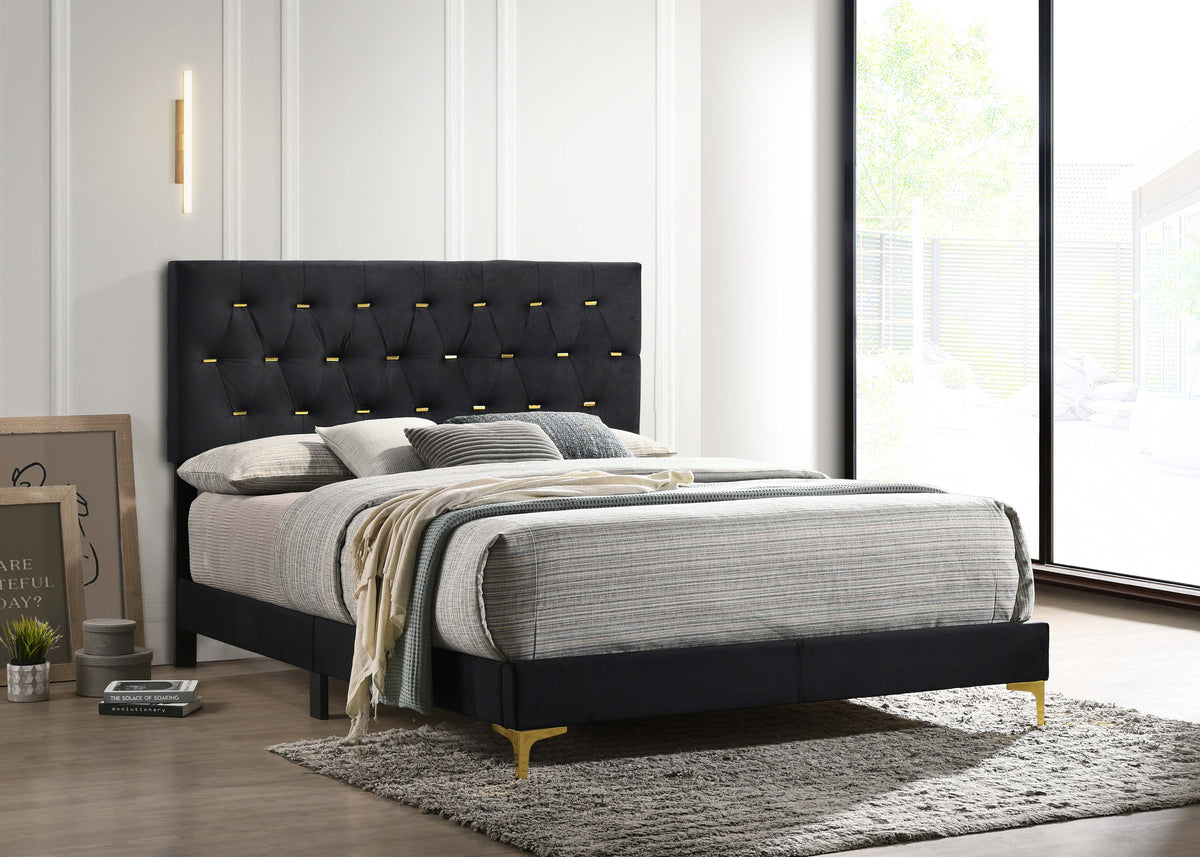 Kendall Upholstered Panel Bed - Queen, Black