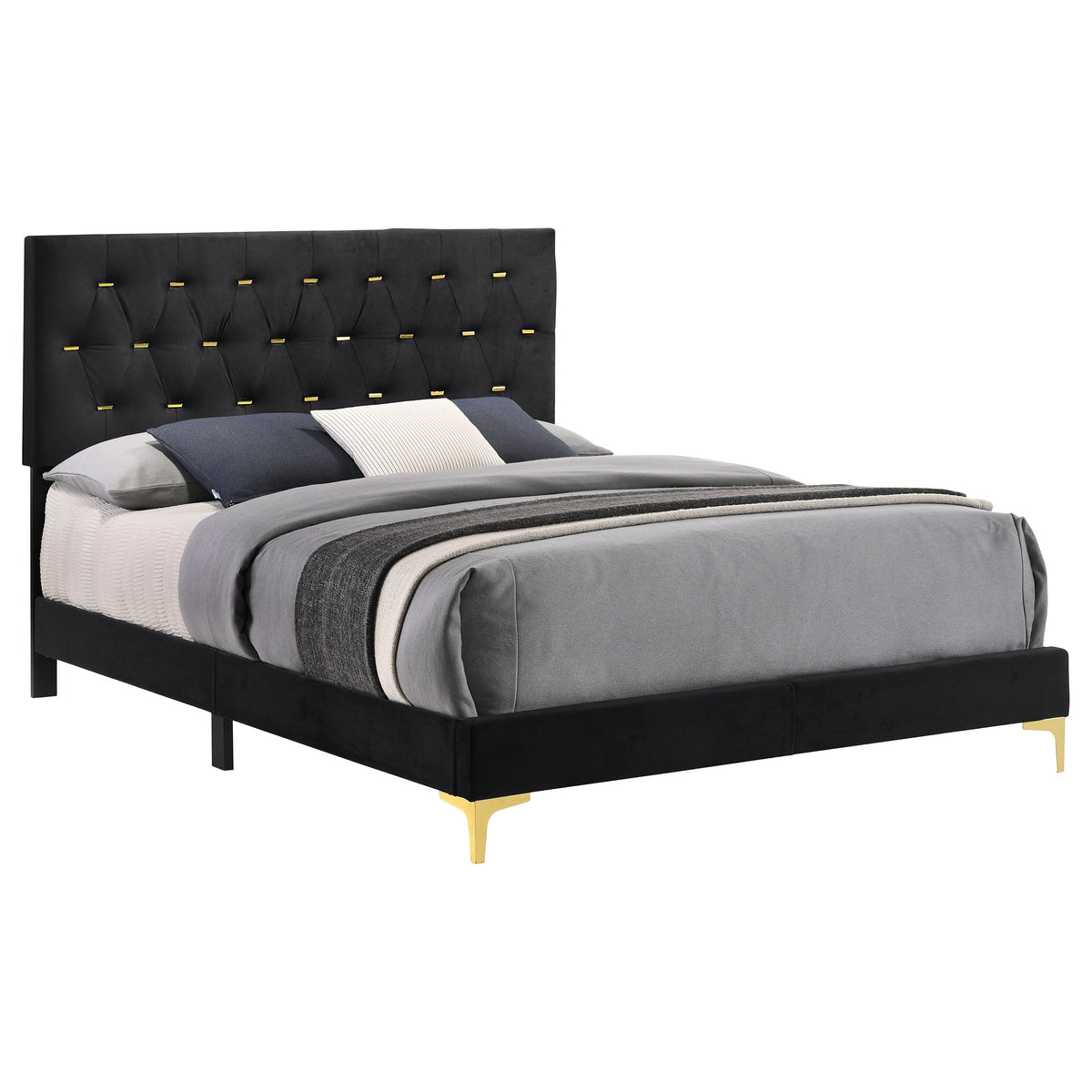 Kendall Upholstered Panel Bed - Queen, Black