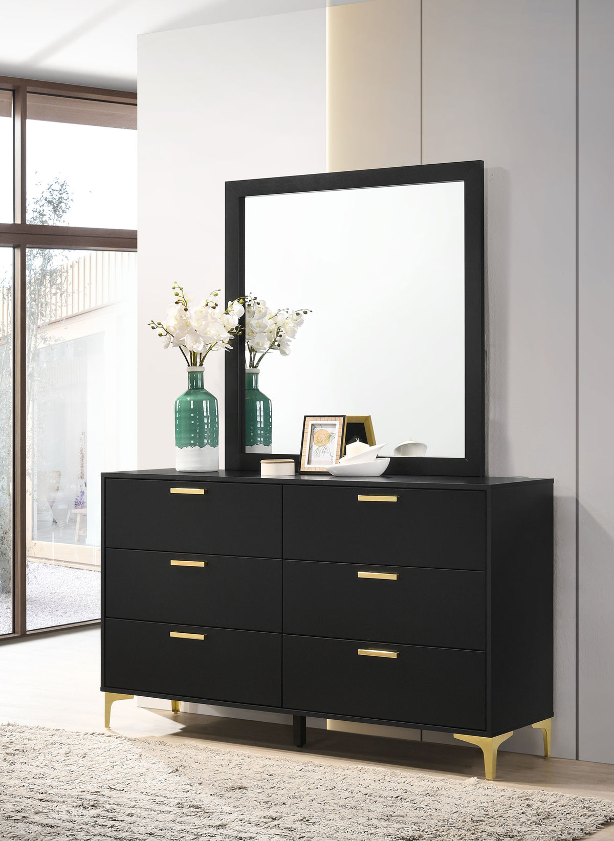 Kendall 6-drawer Dresser - Black, With Mirror