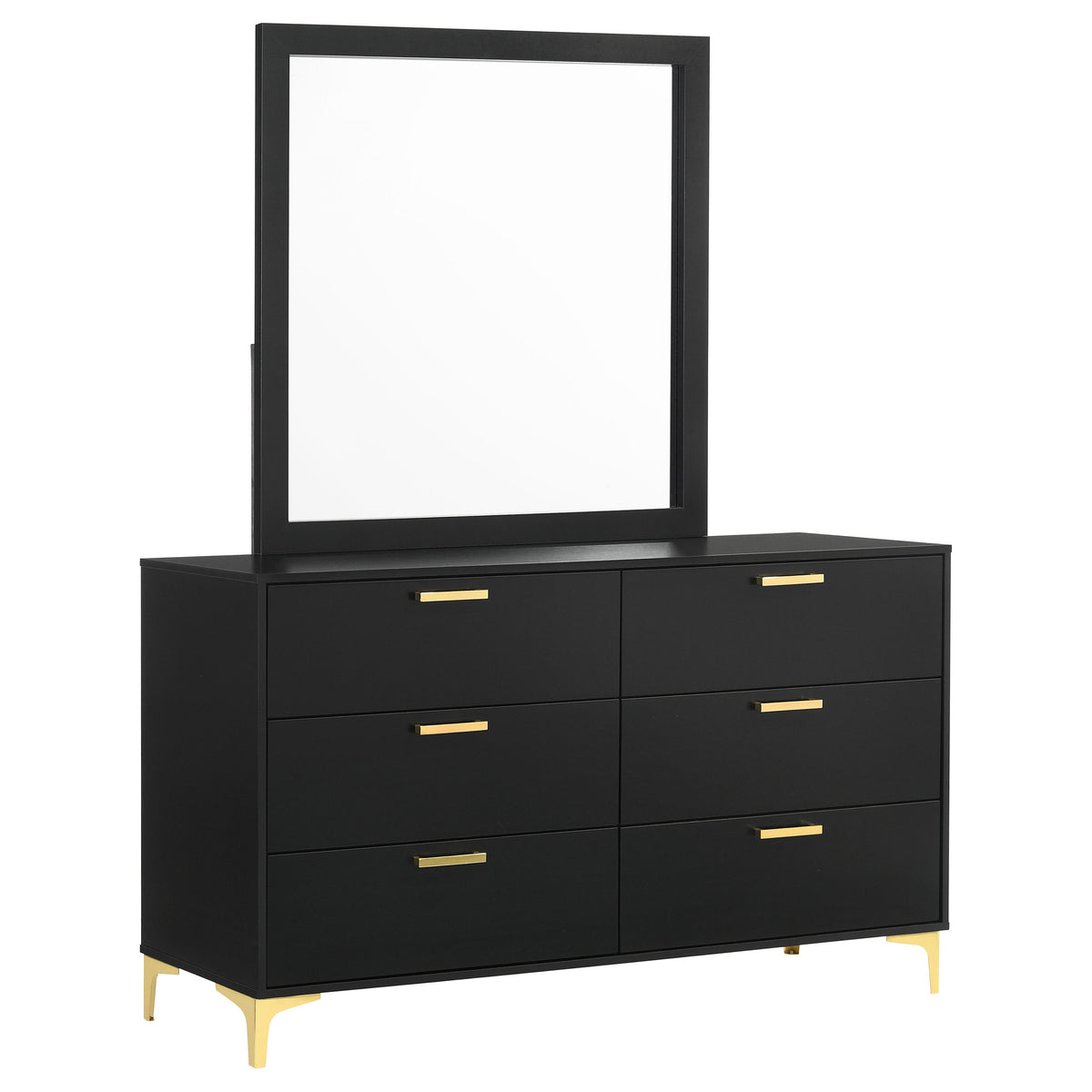 Kendall 6-drawer Dresser - Black, With Mirror