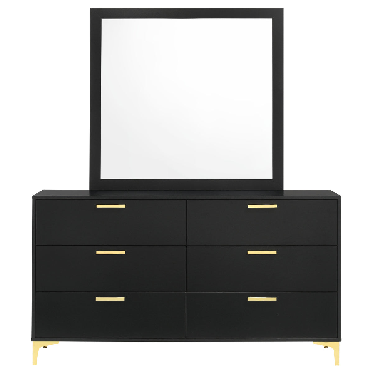 Kendall 6-drawer Dresser - Black, With Mirror