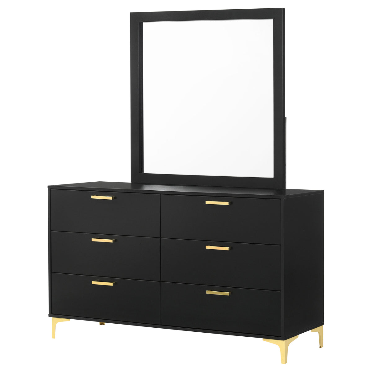 Kendall 6-drawer Dresser - Black, With Mirror