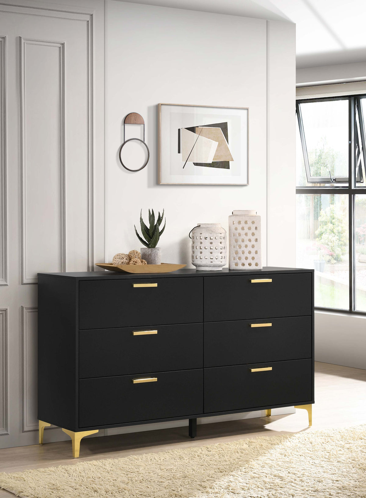 Kendall 6-drawer Dresser - Black, Without Mirror