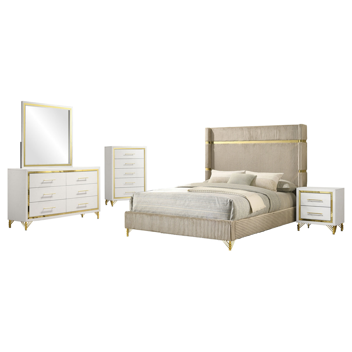 Lucia 5-piece Bedroom Set - Eastern King, Beige and White