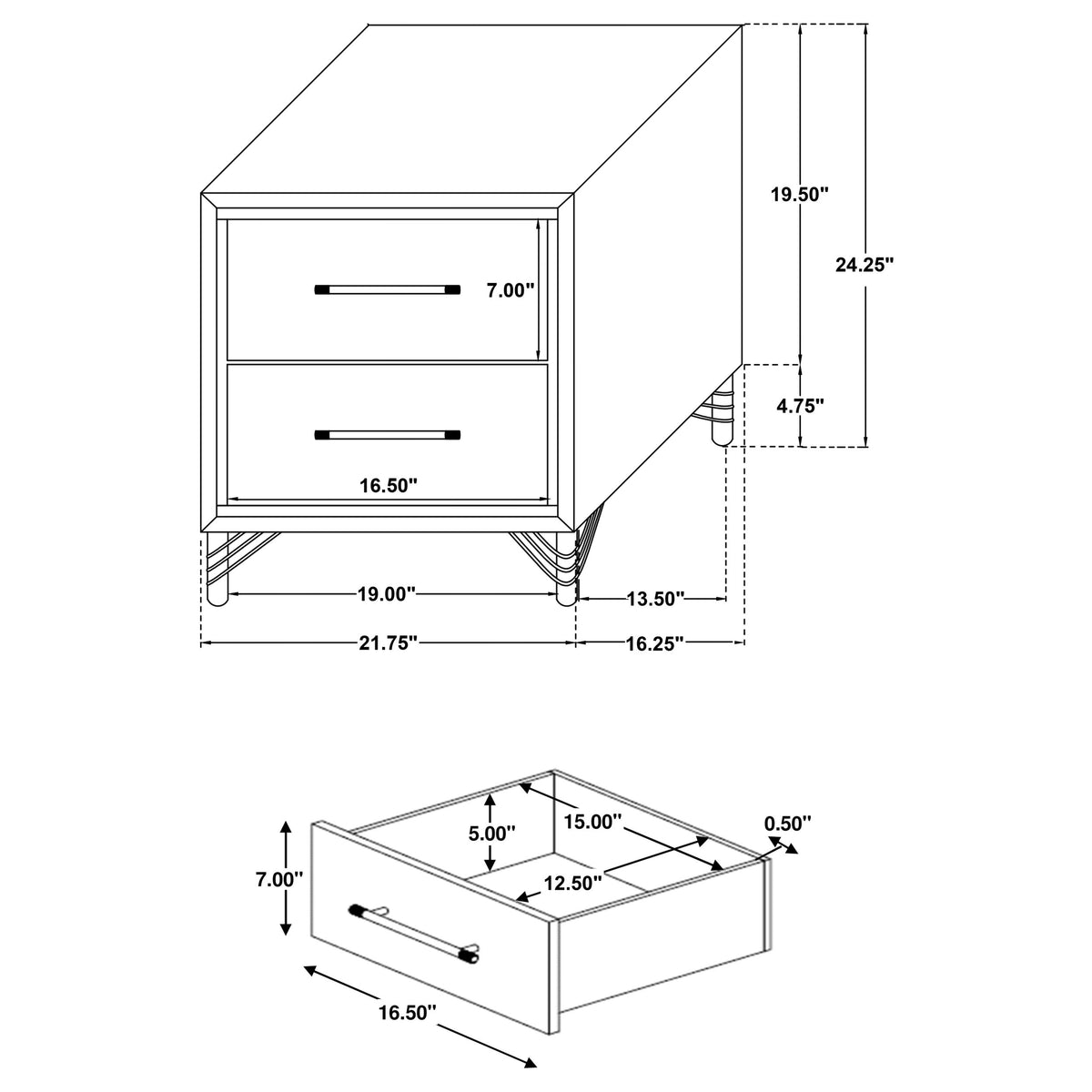 Lucia 2-drawer Nightstand Bedside Table - White