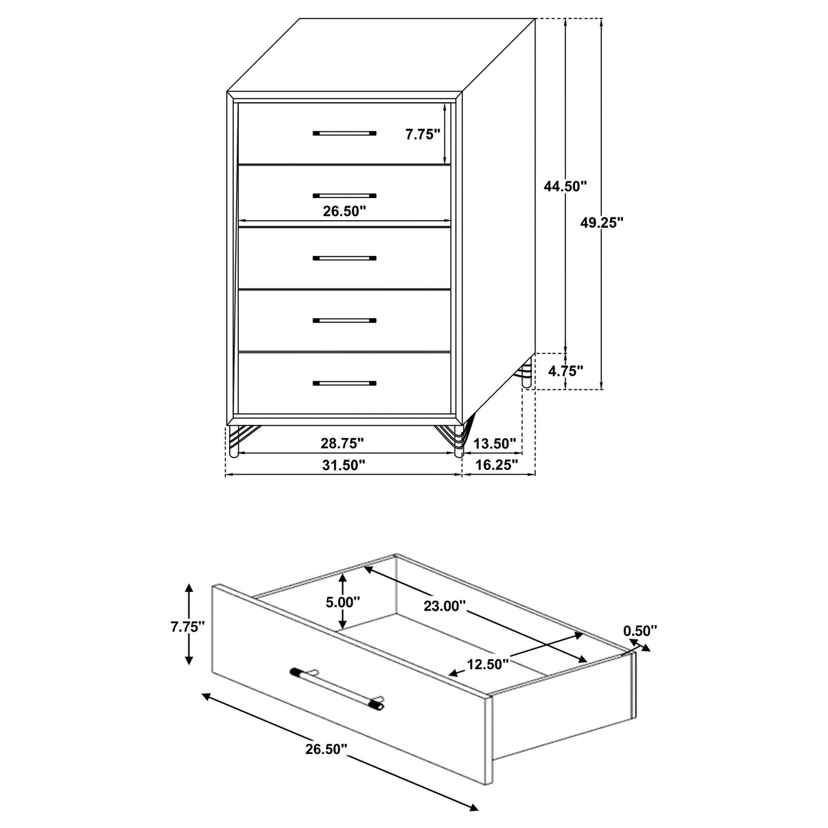 Lucia 5-drawer Bedroom Chest of Drawers - White