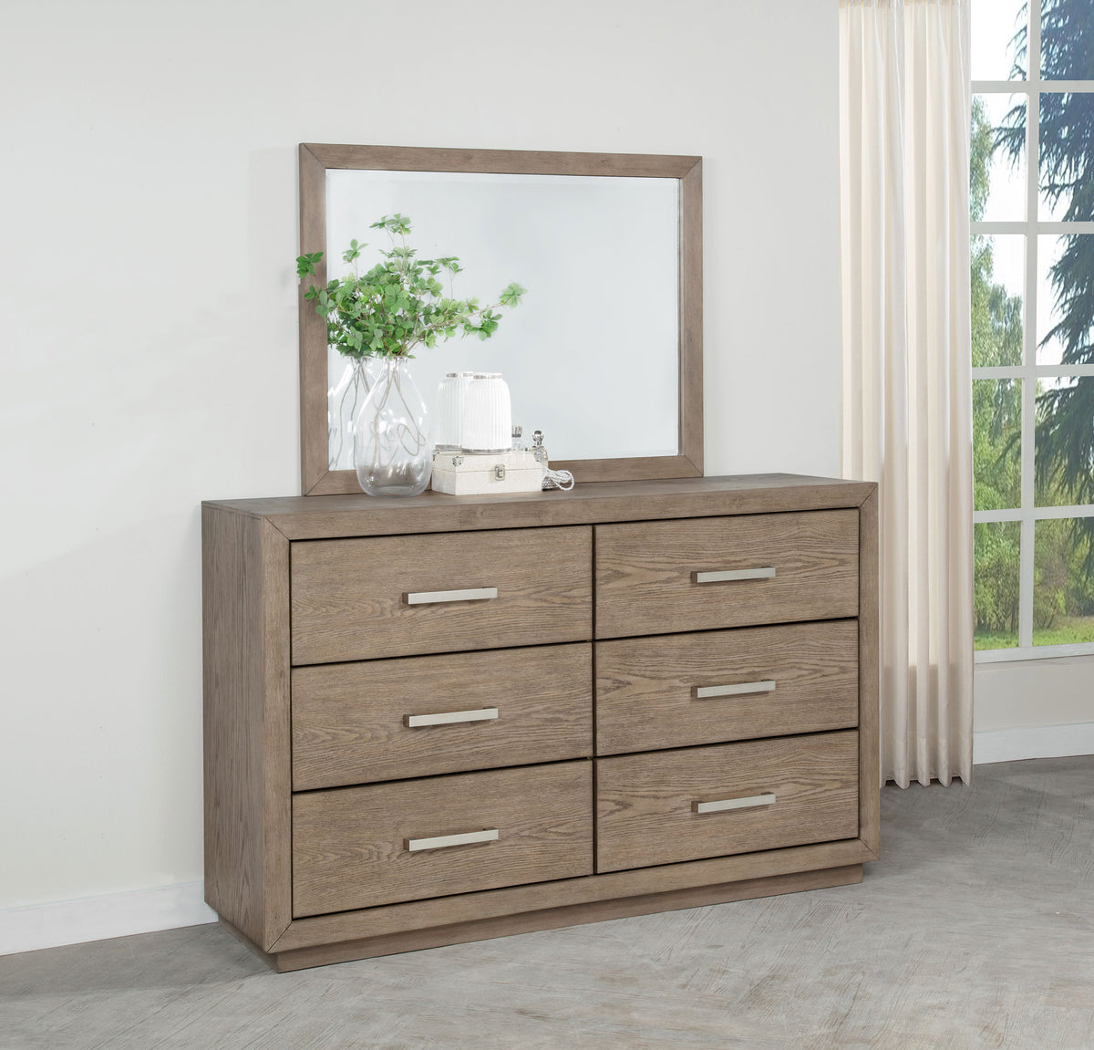 Kenora 6-drawer Dresser Barley Brown - With Mirror