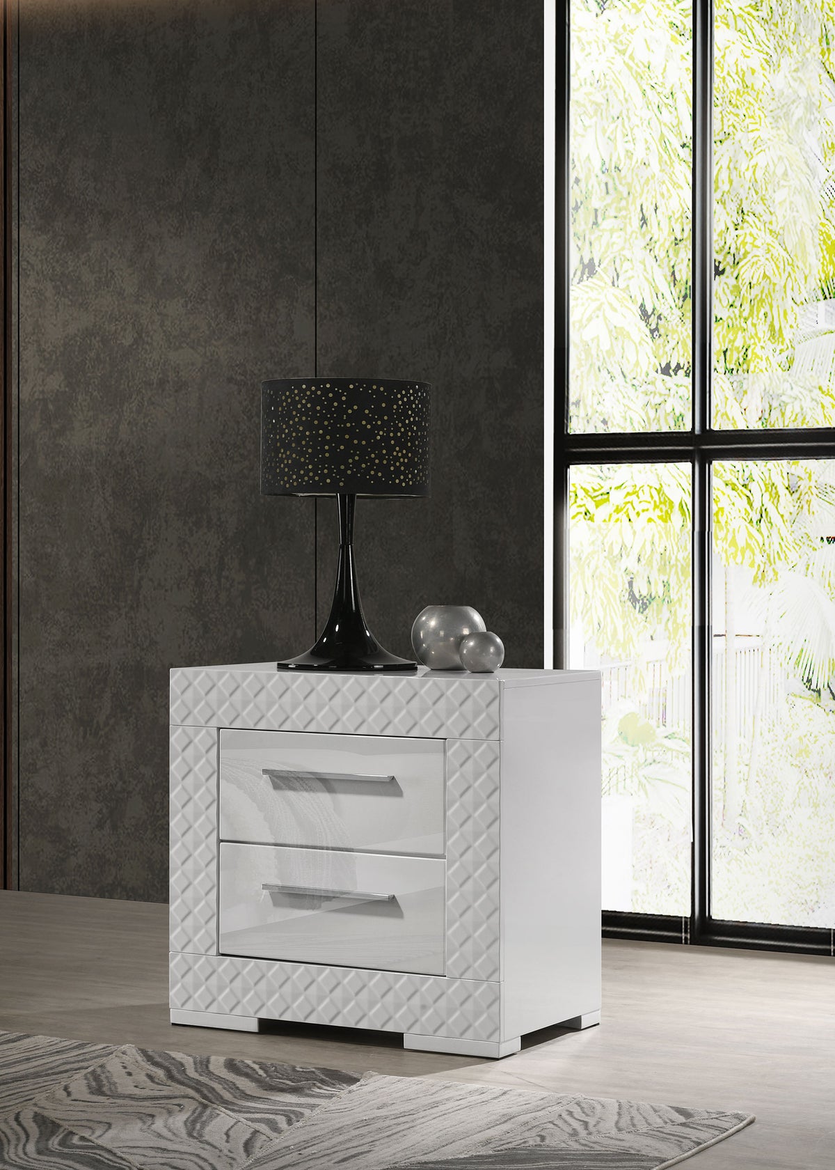 Ives 2-drawer Nightstand Bedside Table High Gloss - White High Gloss