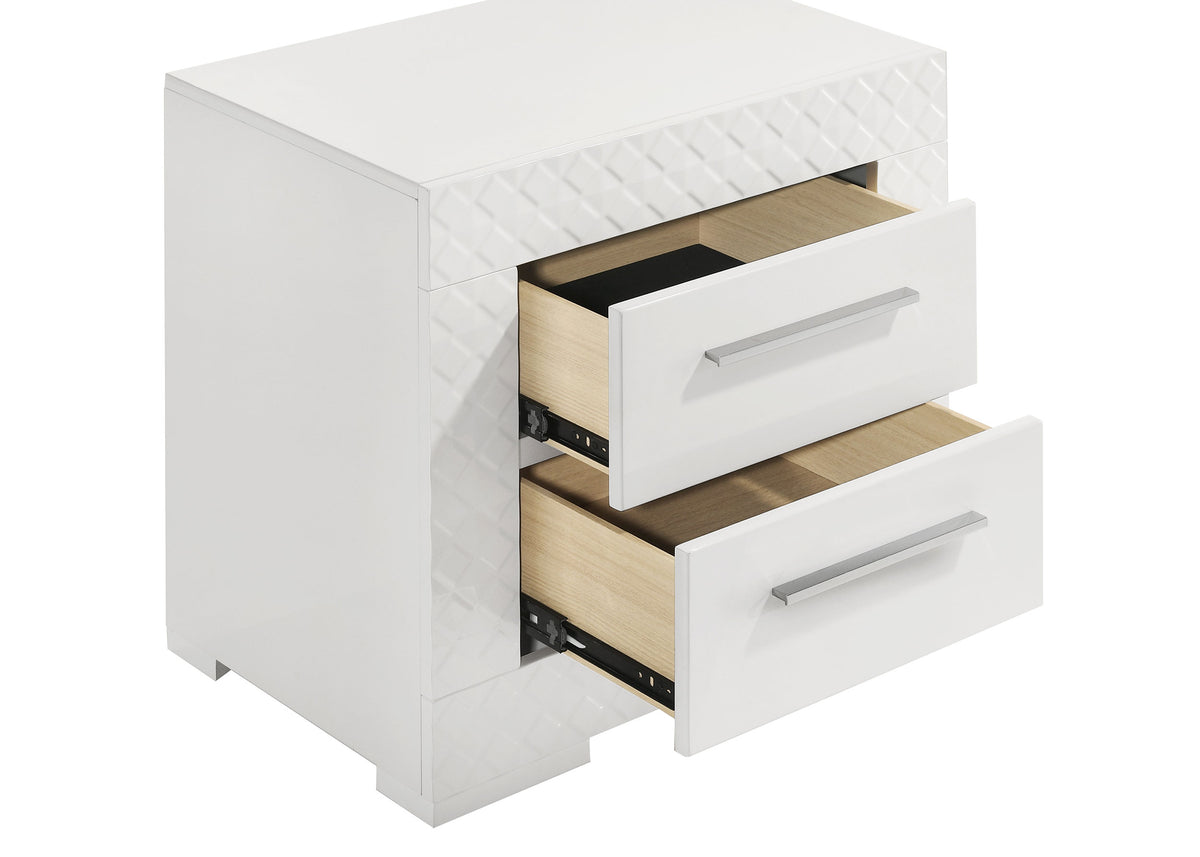 Ives 2-drawer Nightstand Bedside Table High Gloss - White High Gloss