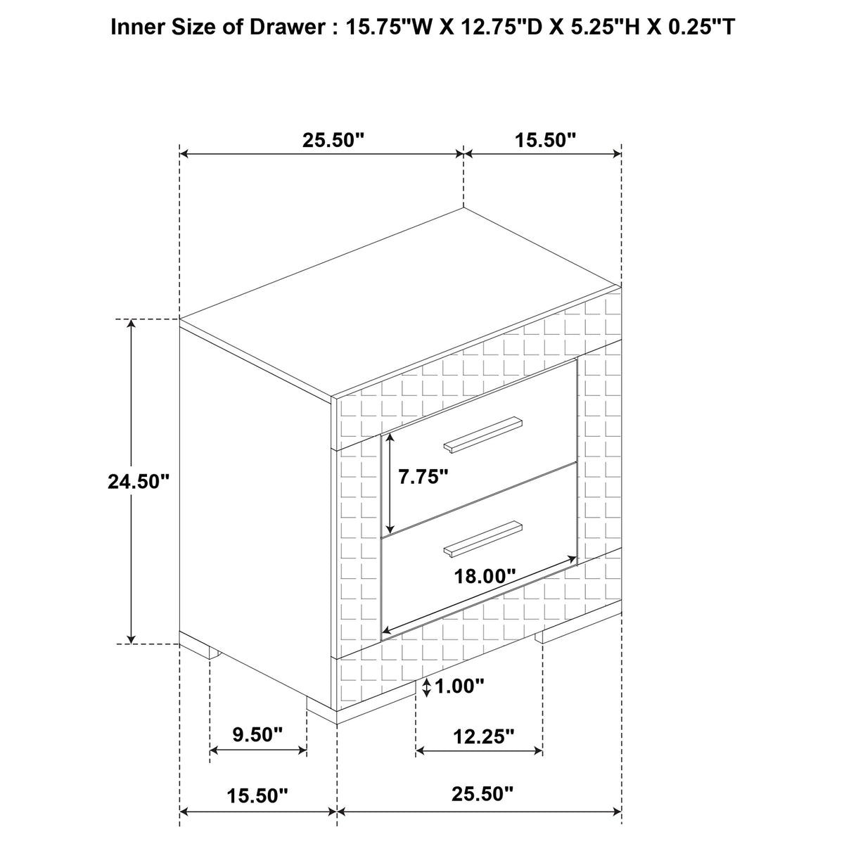 Ives 2-drawer Nightstand Bedside Table High Gloss - White High Gloss