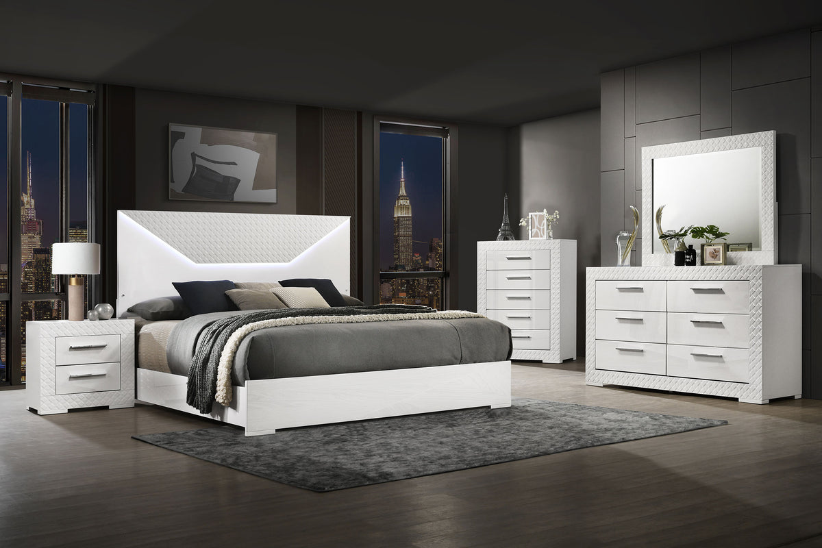 Ives 2-drawer Nightstand Bedside Table High Gloss - White High Gloss