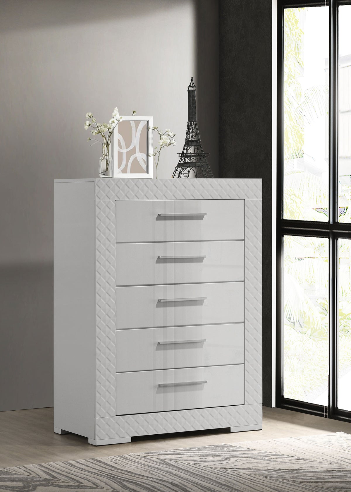 Ives 5-drawer Bedroom Chest of Drawers High Gloss - White High Gloss