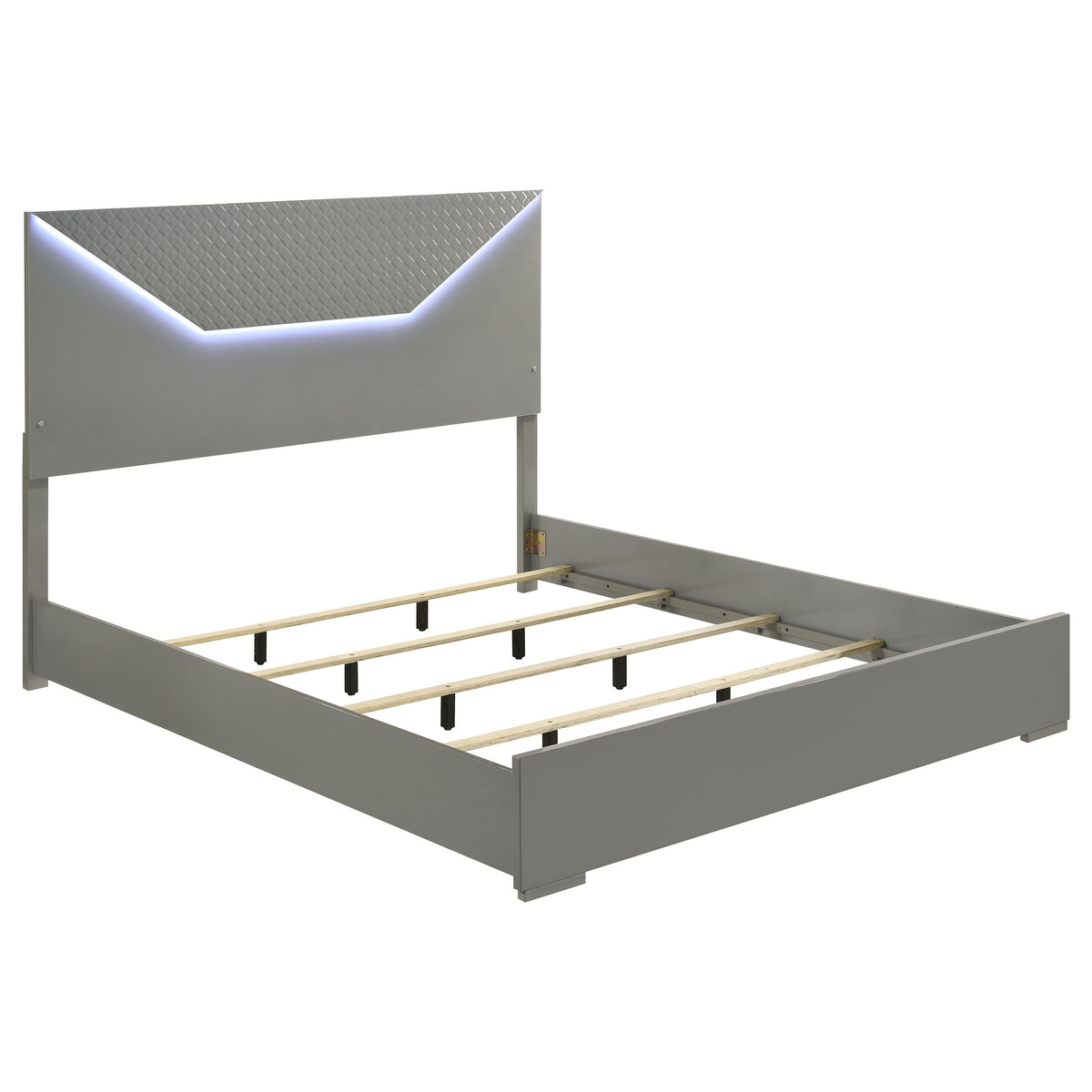 Ives 4-piece Bedroom Set High Gloss - Eastern King, Grey High Gloss