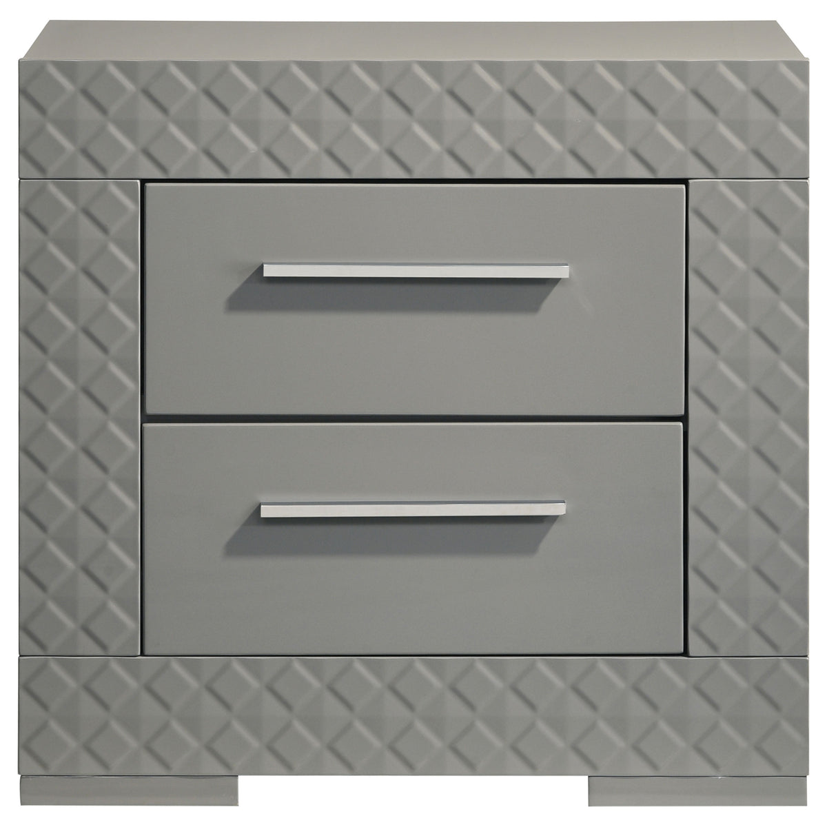 Ives 2-drawer Nightstand Bedside Table High Gloss - Grey High Gloss