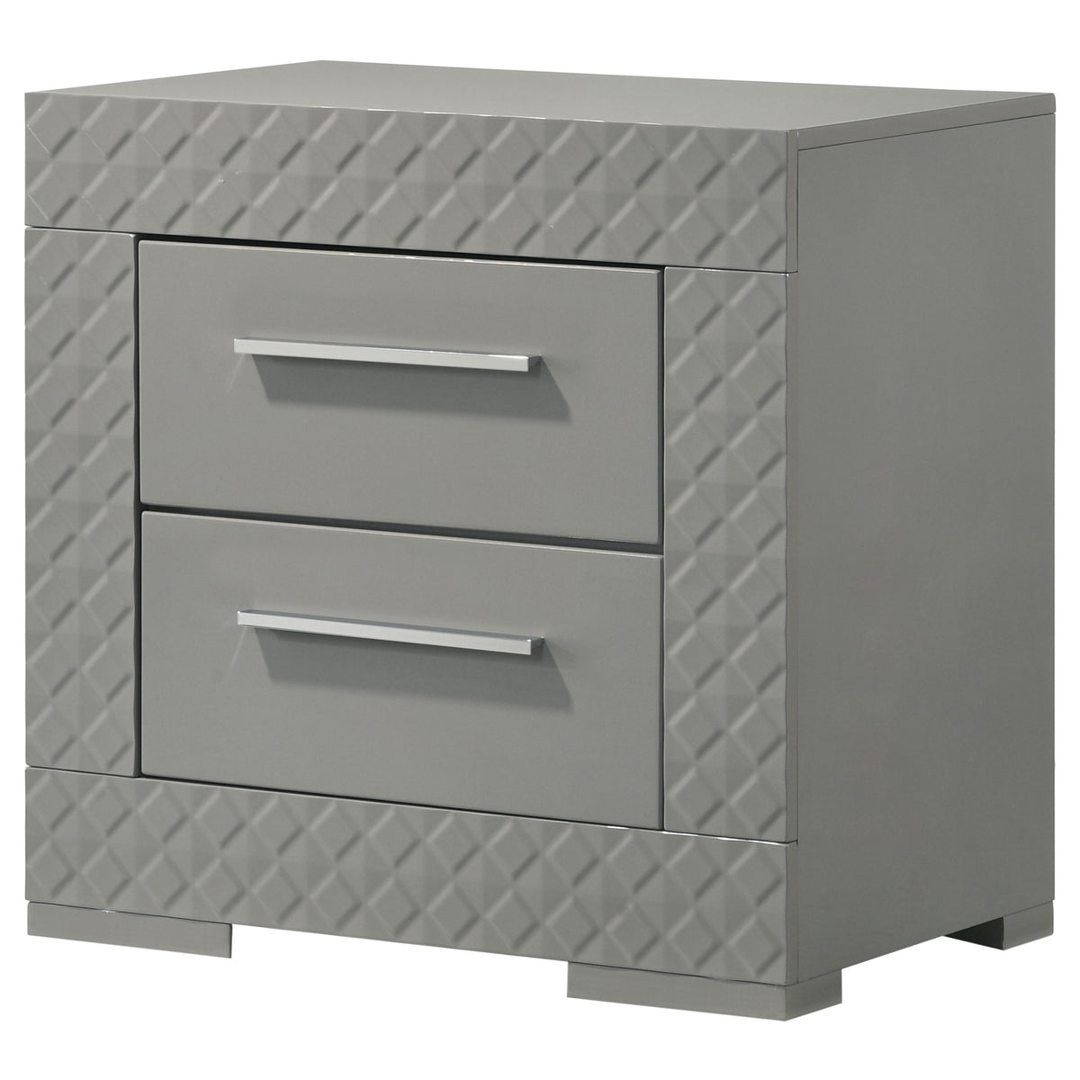 Ives 2-drawer Nightstand Bedside Table High Gloss - Grey High Gloss