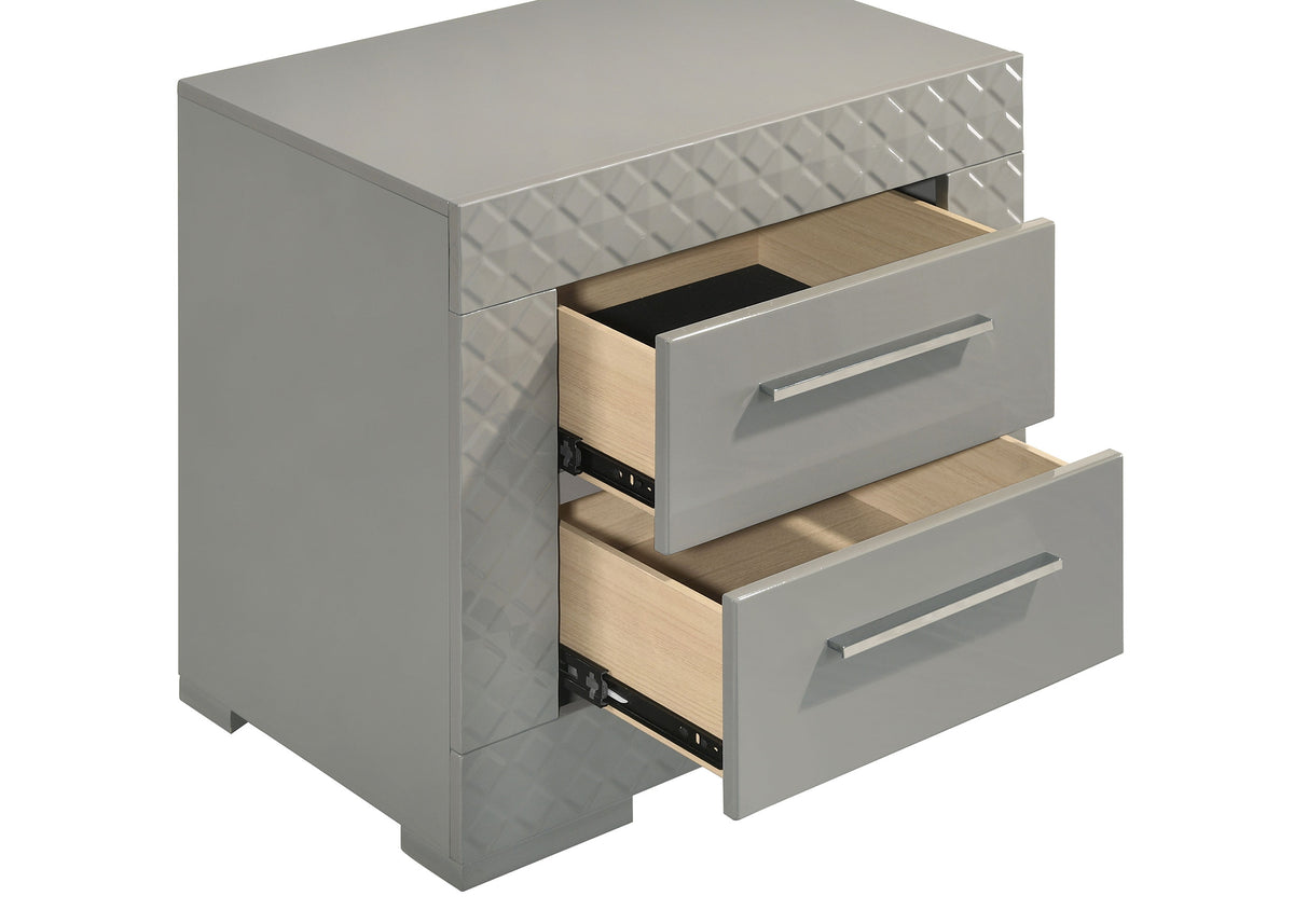 Ives 2-drawer Nightstand Bedside Table High Gloss - Grey High Gloss