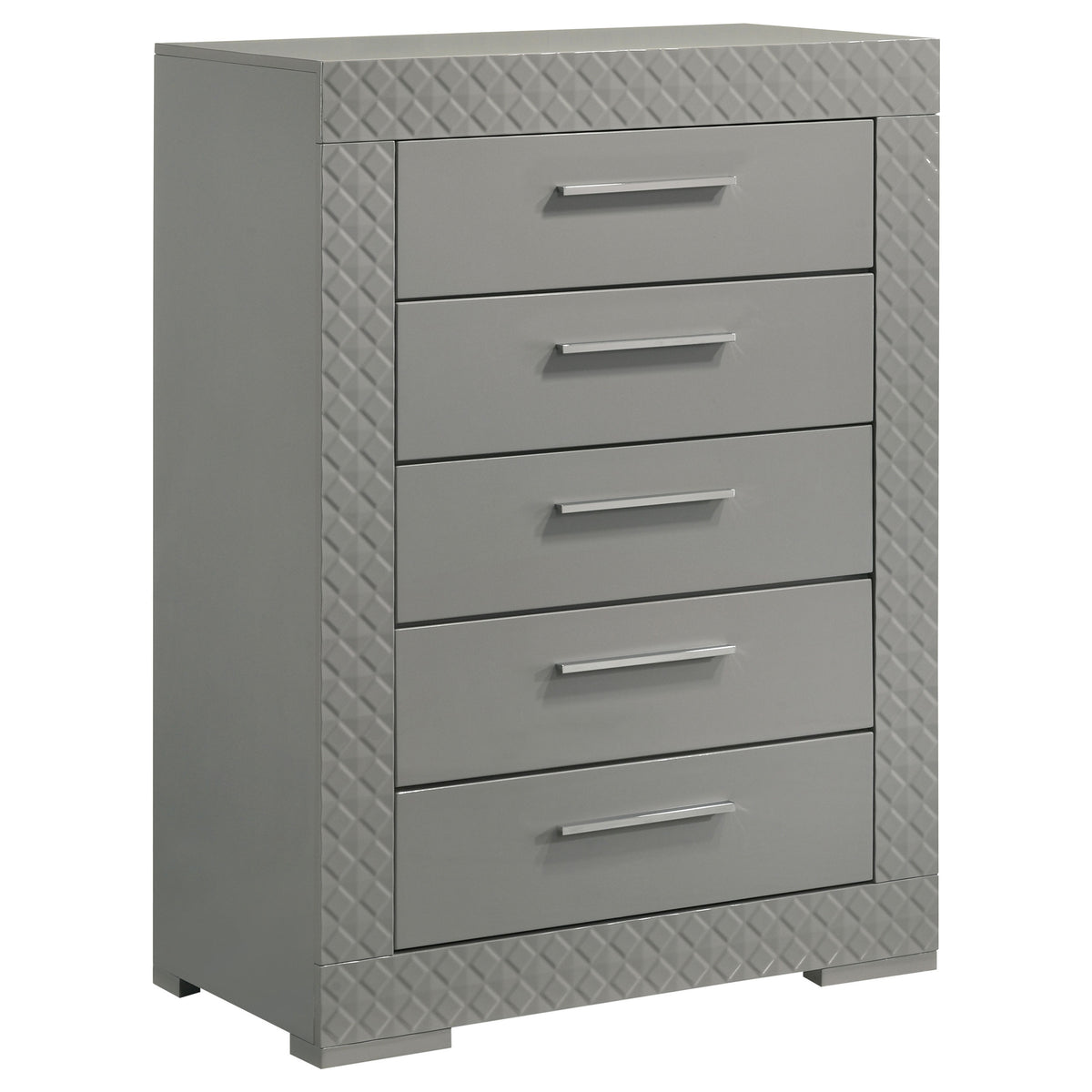 Ives 5-drawer Bedroom Chest of Drawers High Gloss - Grey High Gloss