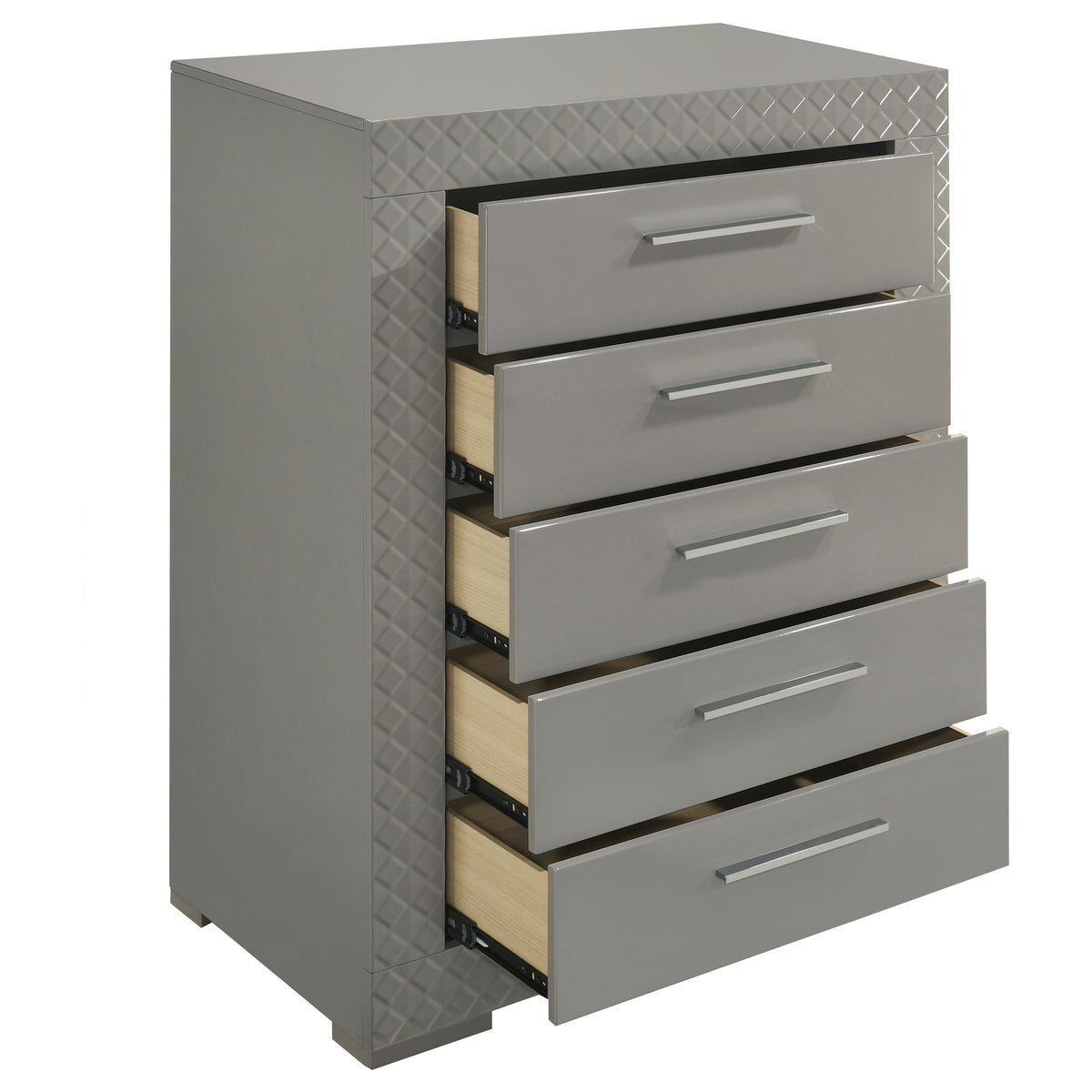 Ives 5-drawer Bedroom Chest of Drawers High Gloss - Grey High Gloss