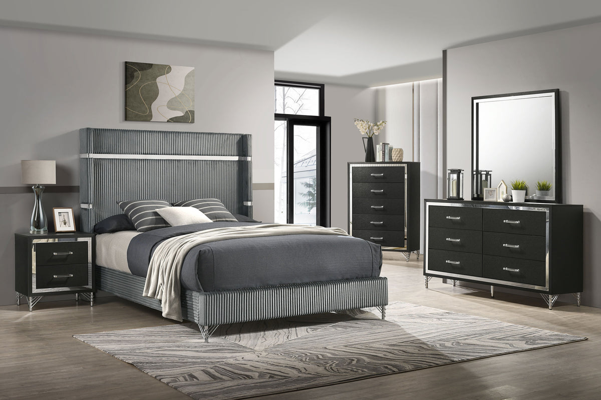 Lucia 5-piece Bedroom Set - Eastern King, Grey and Black