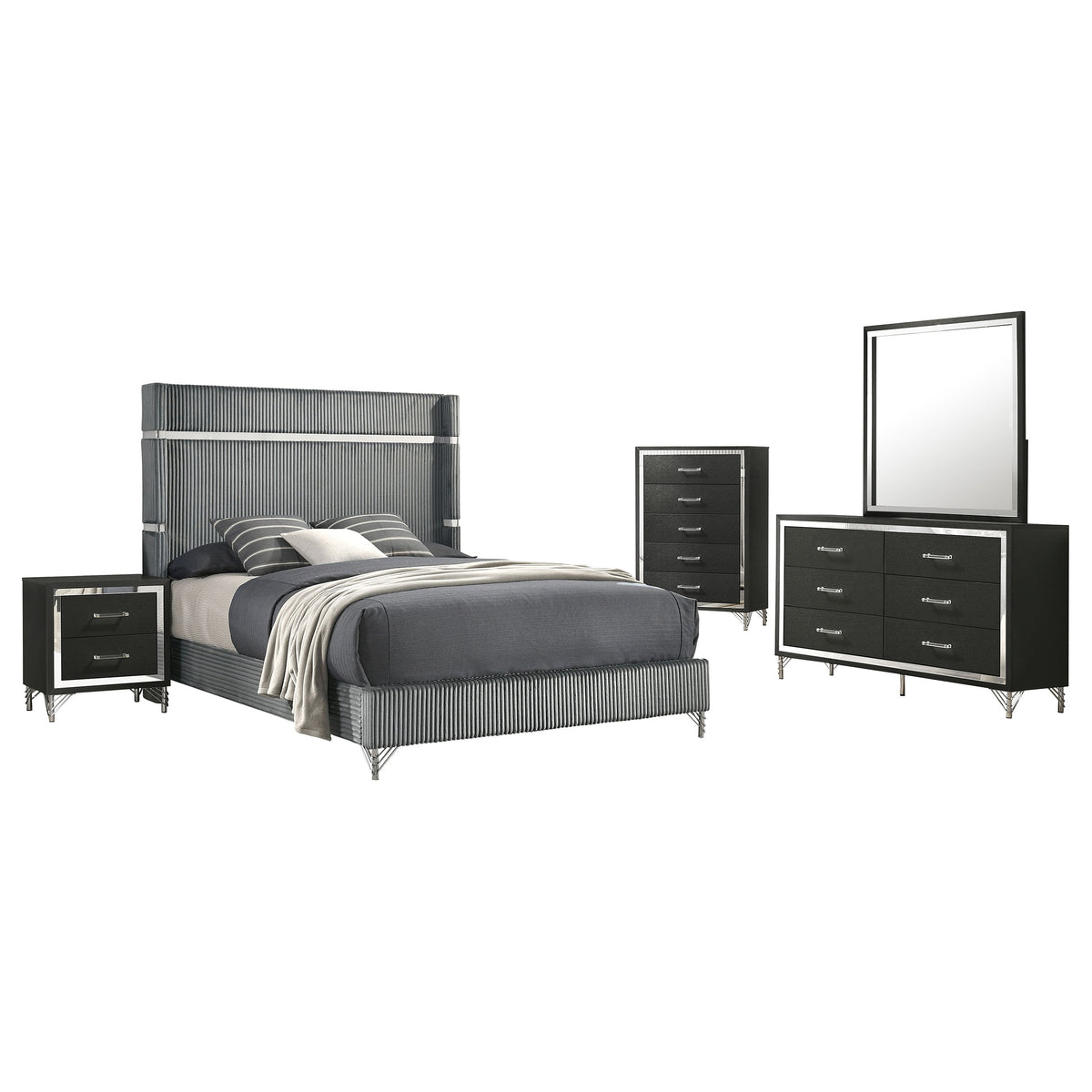 Lucia 5-piece Bedroom Set - Eastern King, Grey and Black
