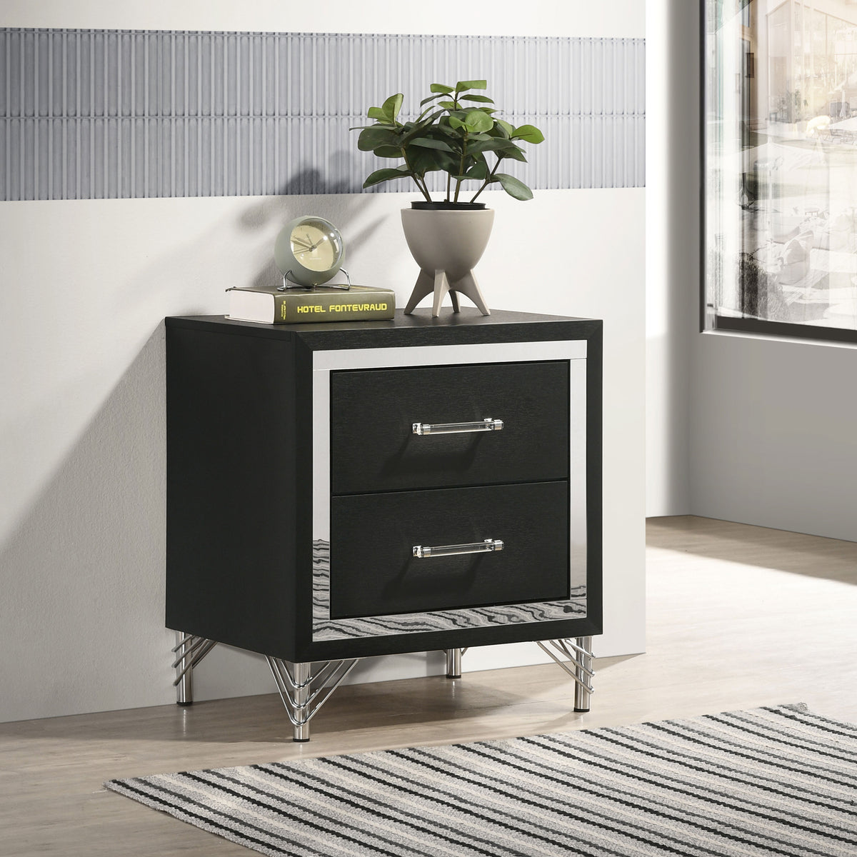 Lucia 2-drawer Nightstand Bedside Table - Black
