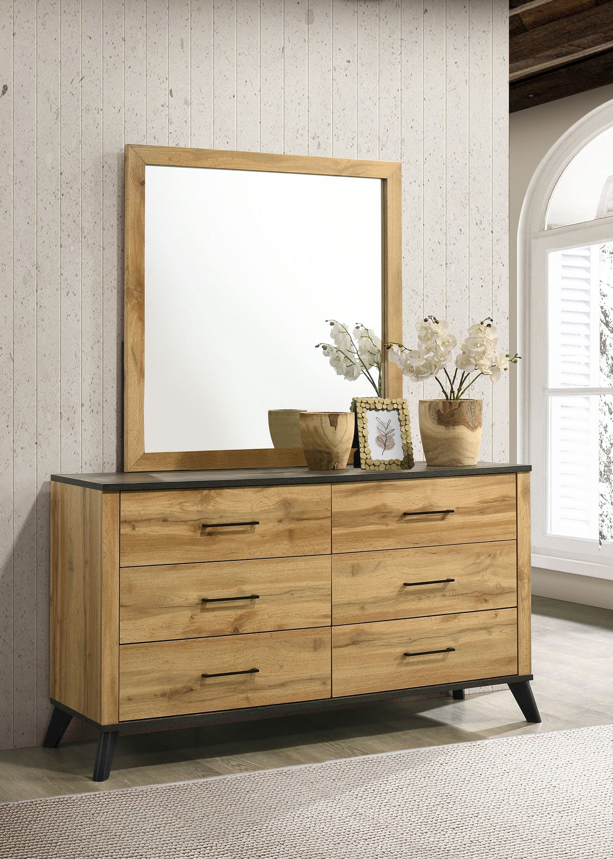 Kaywood 6-drawer Dresser Natural Pine - With Mirror