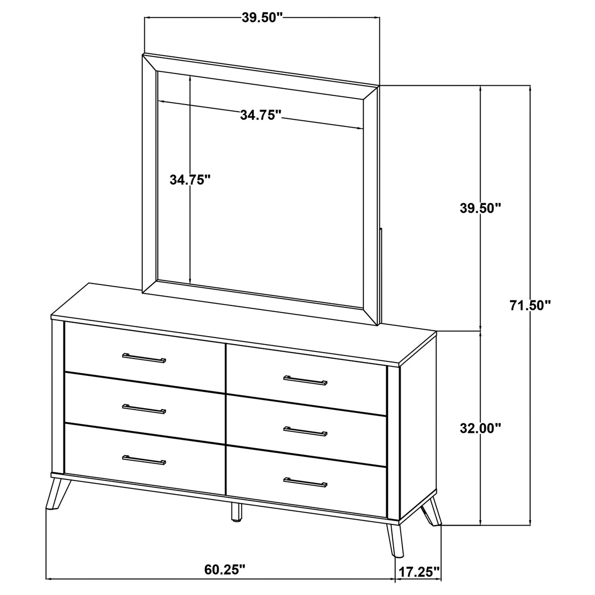 Kaywood 6-drawer Dresser Natural Pine - With Mirror