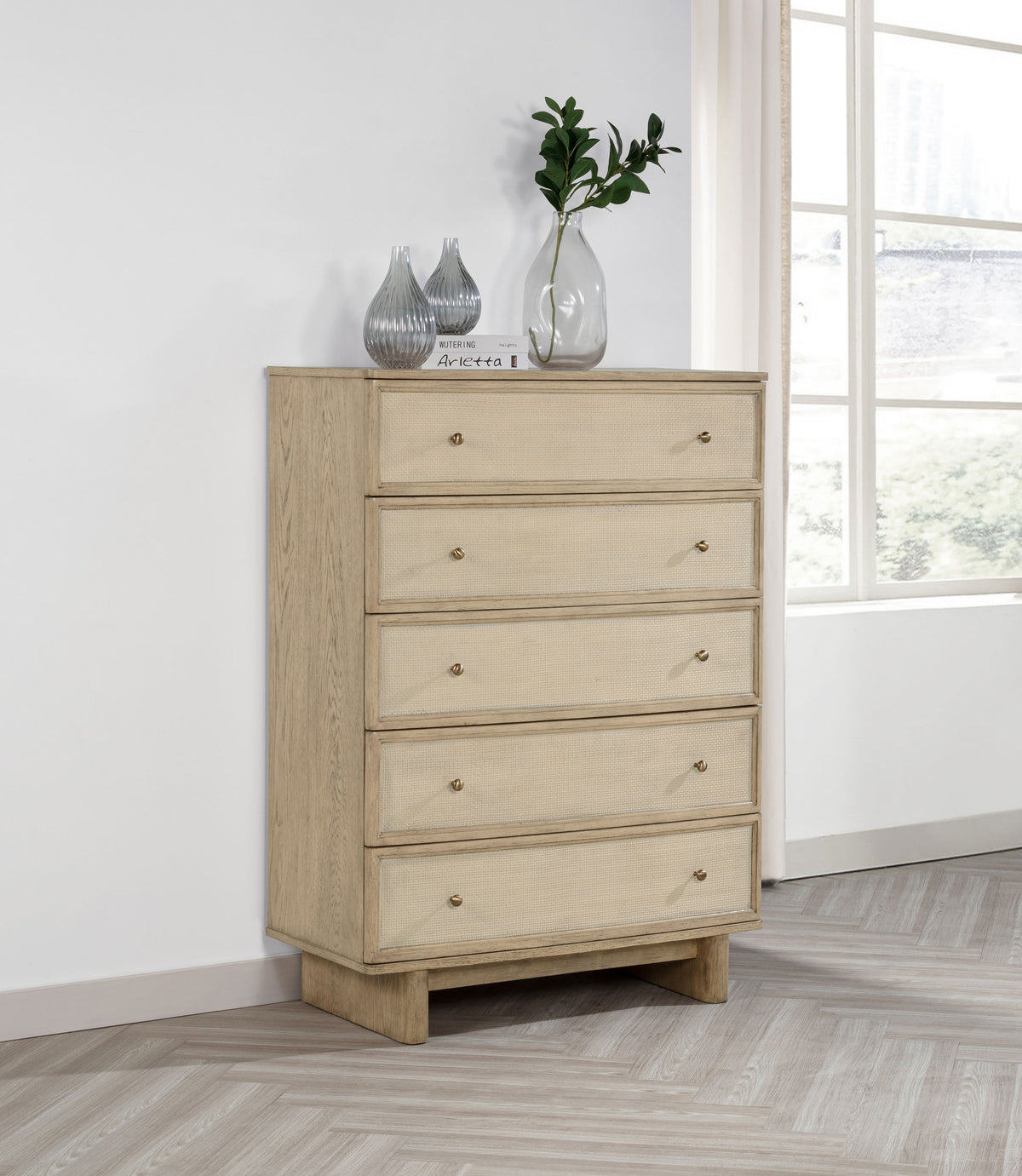 Kailani 5-drawer Bedroom Chest of Drawers Beige Oak