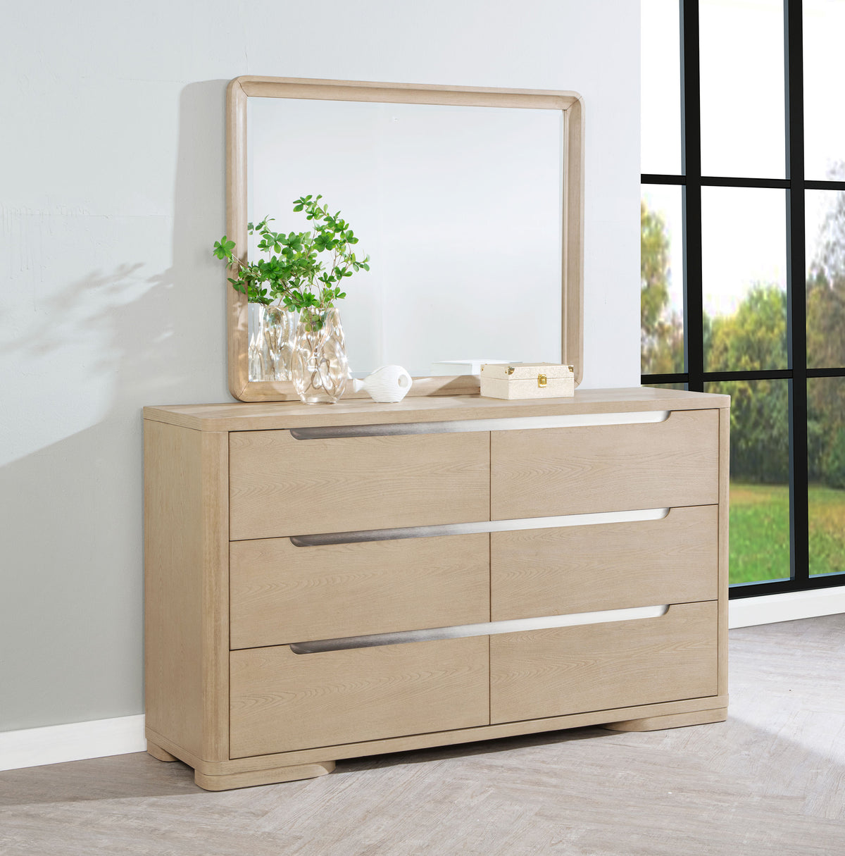 Ladera 6-drawer Bedroom Dresser Light Elm - With Mirror