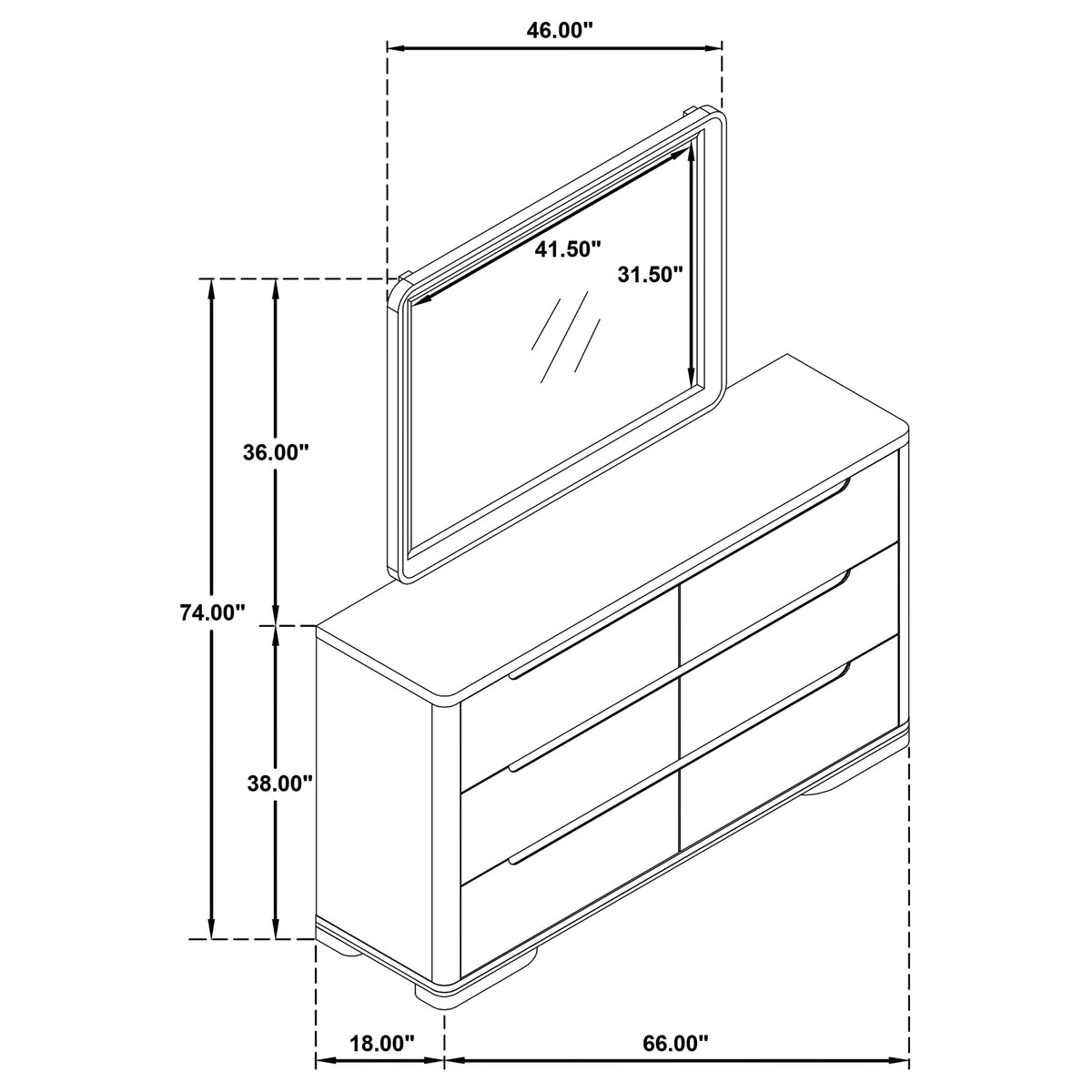 Ladera 6-drawer Bedroom Dresser Light Elm - With Mirror