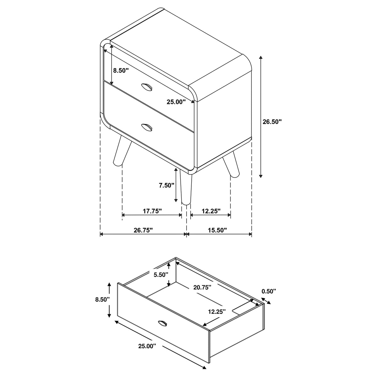 Robyn 2-drawer Nightstand Bedside Table - Light Ash