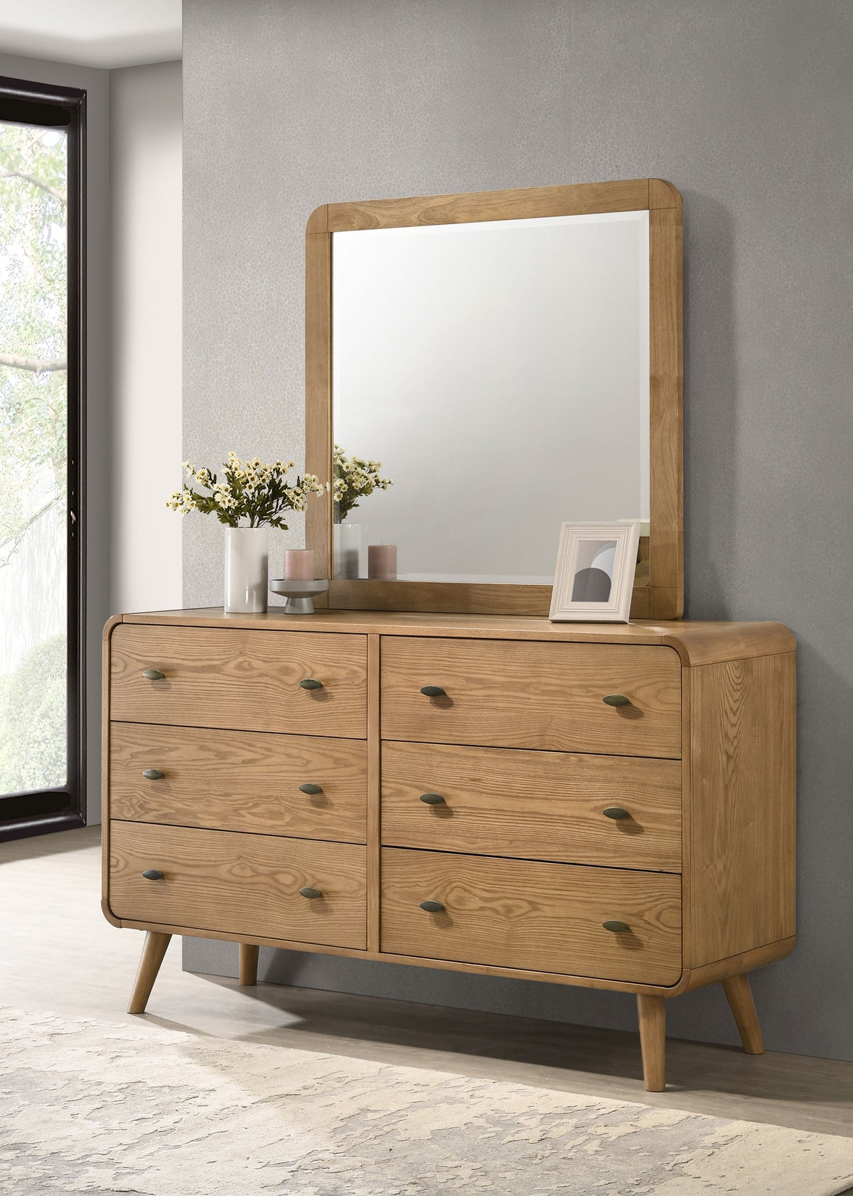 Robyn 6-drawer Dresser - Light Ash, With Mirror