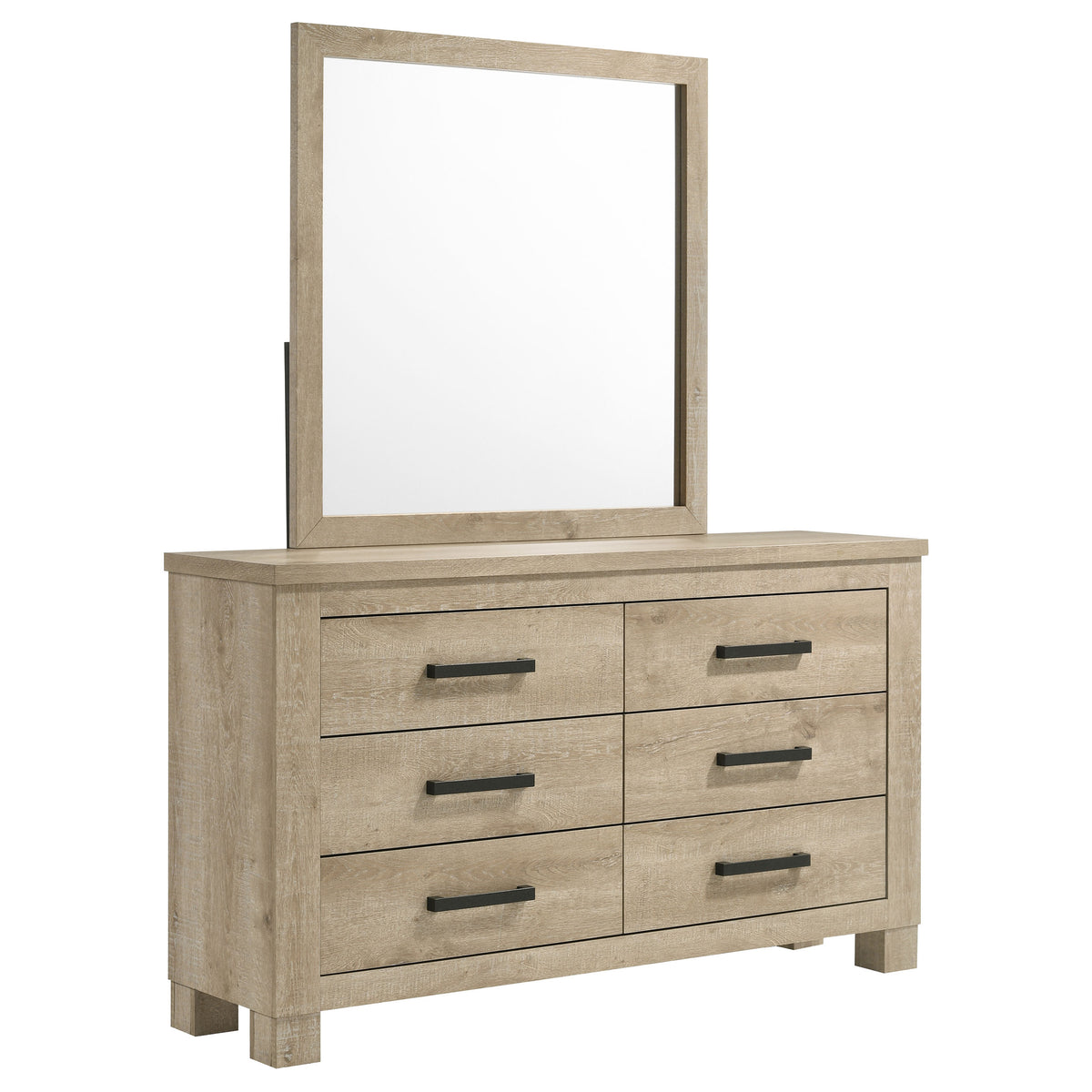 Oakglen 6-drawer Bedroom Dresser Weathered Oak - With Mirror
