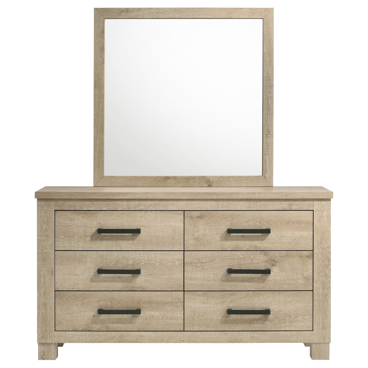 Oakglen 6-drawer Bedroom Dresser Weathered Oak - With Mirror