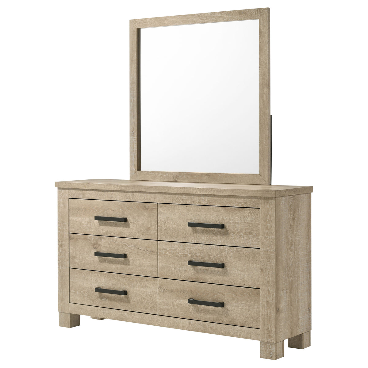 Oakglen 6-drawer Bedroom Dresser Weathered Oak - With Mirror