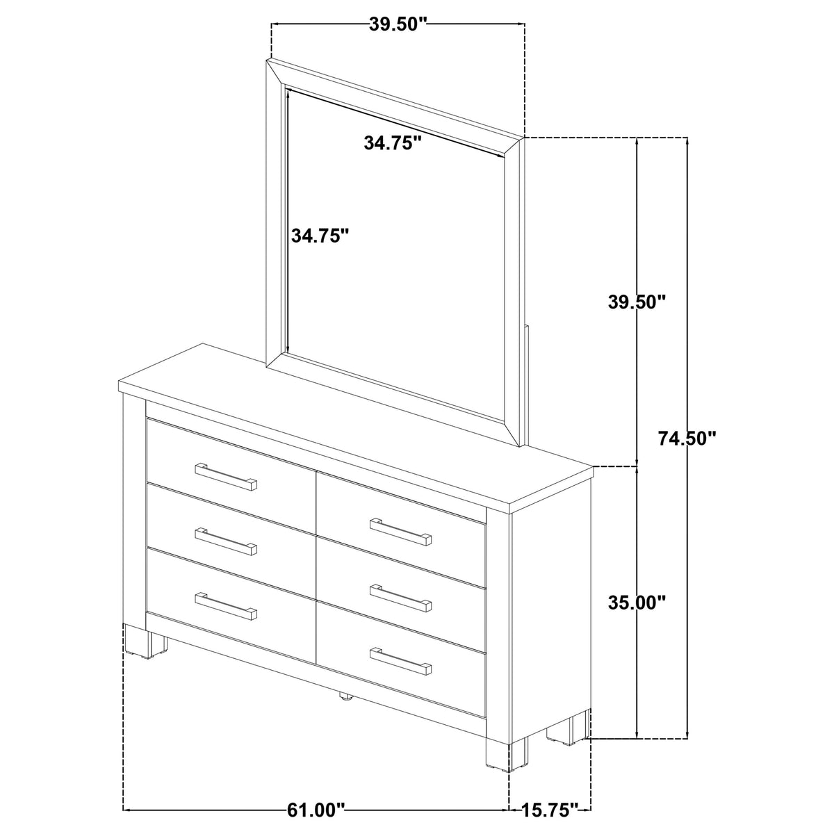 Oakglen 6-drawer Bedroom Dresser Weathered Oak - With Mirror