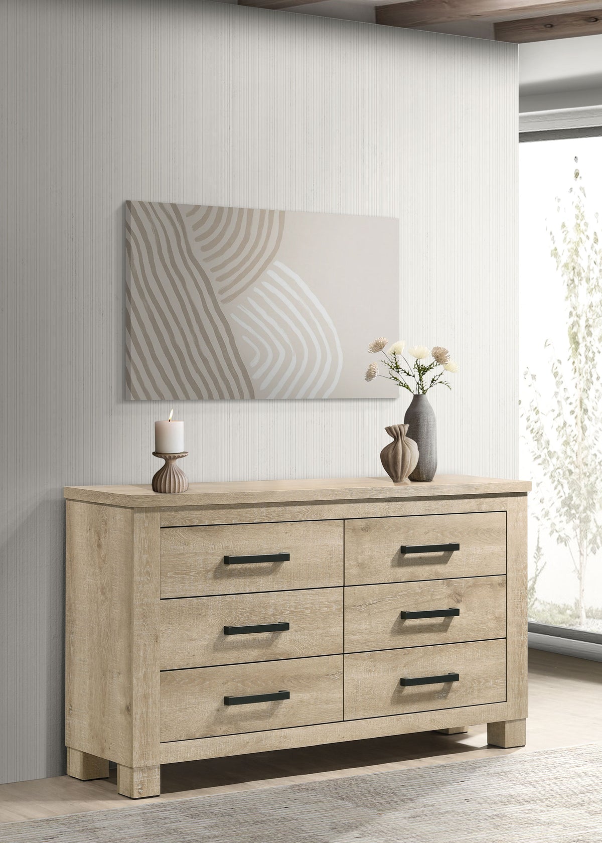 Oakglen 6-drawer Bedroom Dresser Weathered Oak - Without Mirror