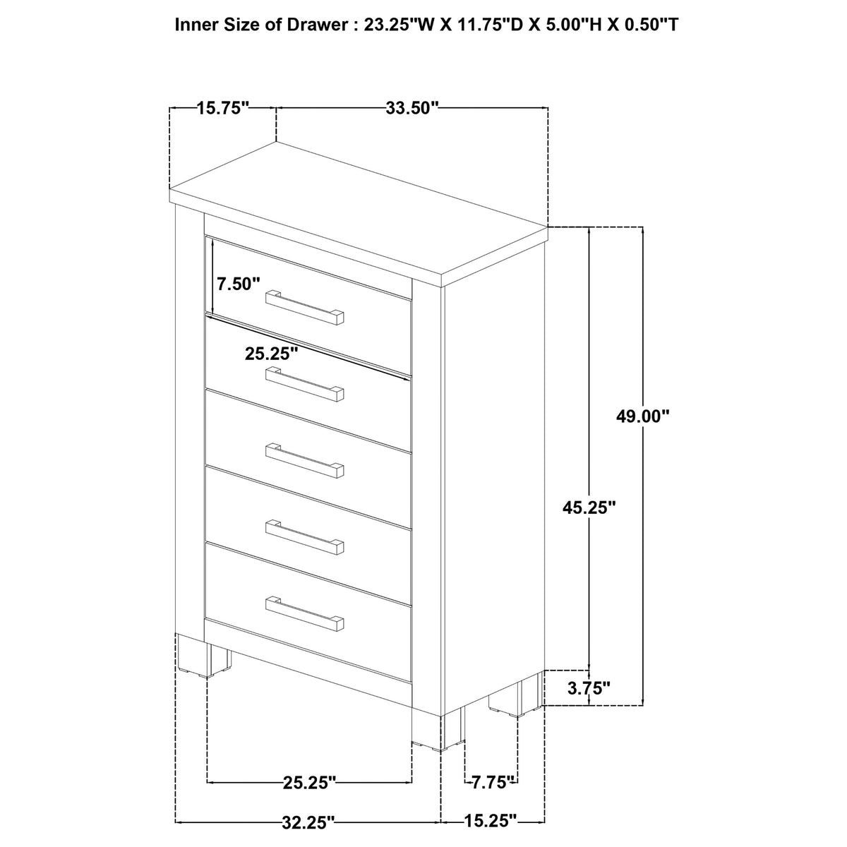 Oakglen 5-drawer Bedroom Chest of Drawers Weathered Oak