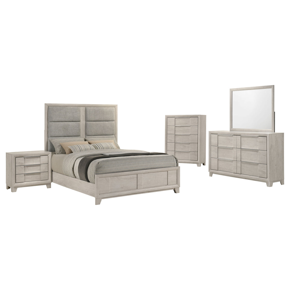 Farre 5-piece Bedroom Set - Eastern King, Washed Grey and Light Grey