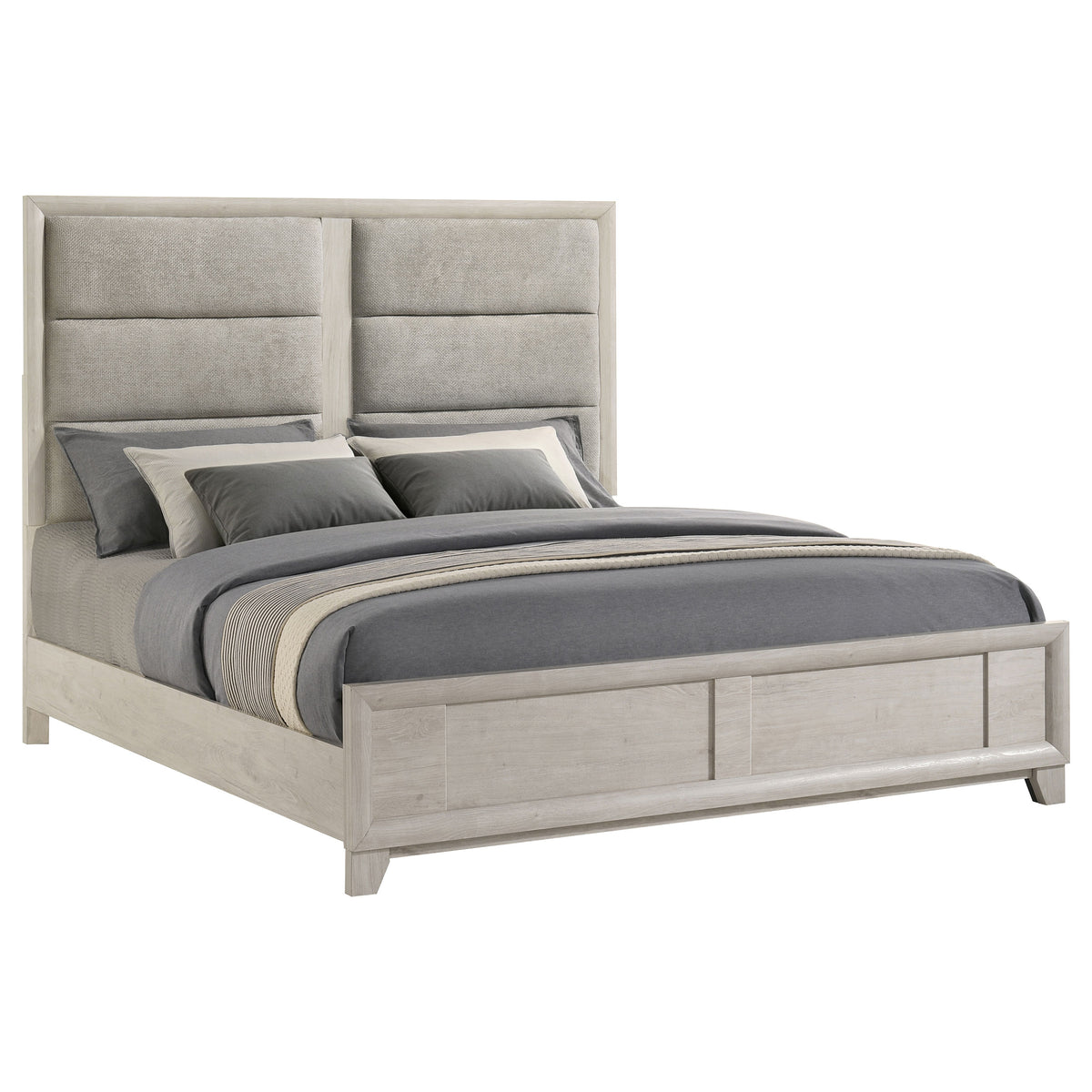 Farre Upholstered Panel Bed - Eastern King, Washed Grey and Light Grey