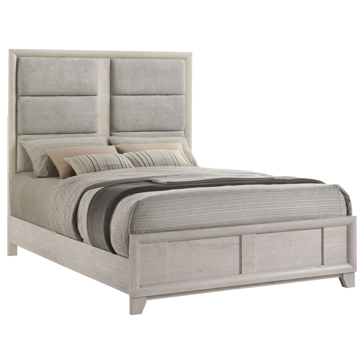 Farre Upholstered Panel Bed - Queen, Washed Grey and Light Grey