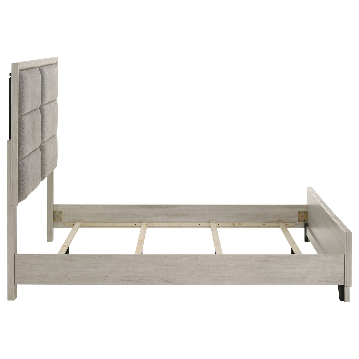 Farre Upholstered Panel Bed - Queen, Washed Grey and Light Grey