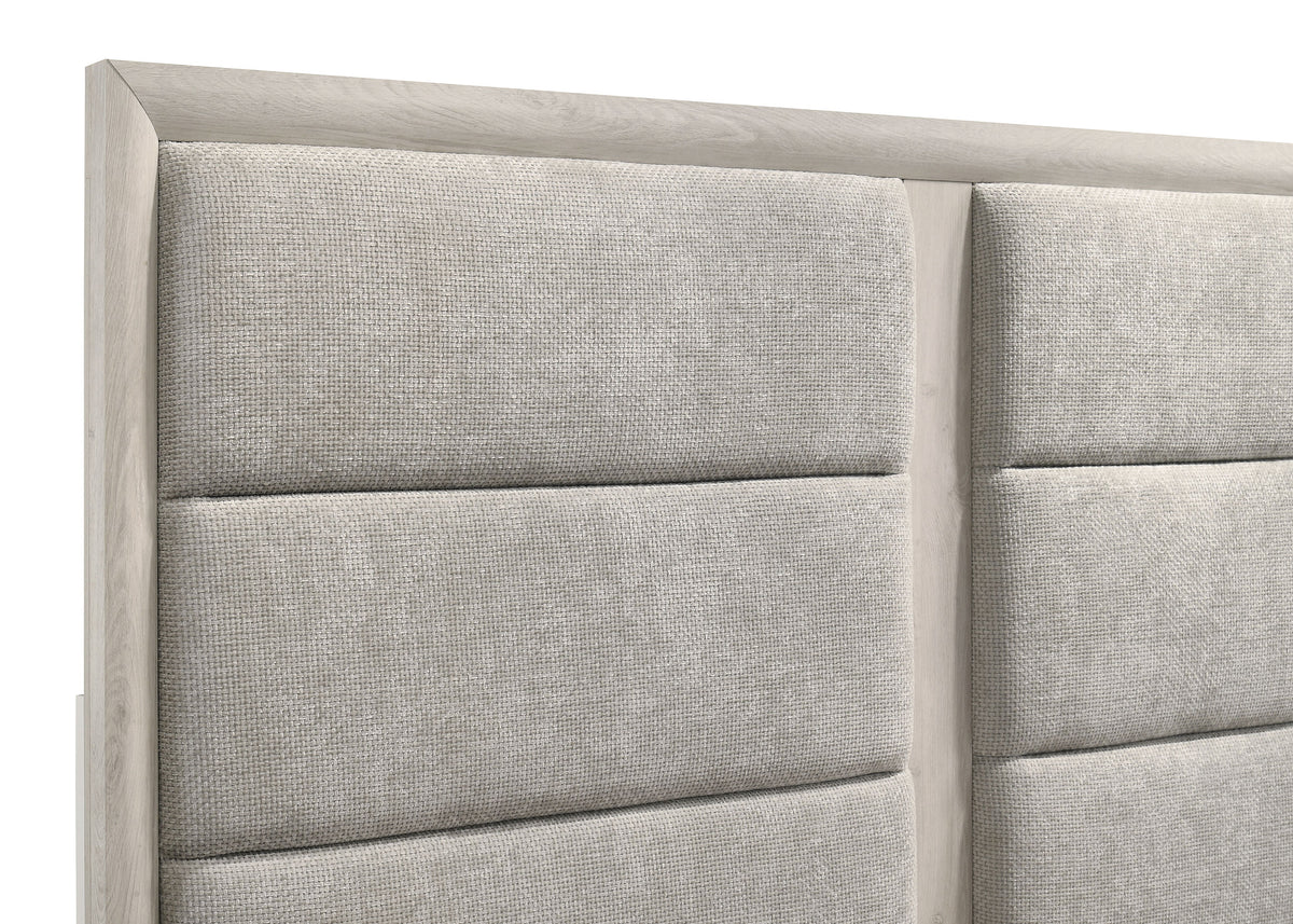 Farre Upholstered Panel Bed - Queen, Washed Grey and Light Grey