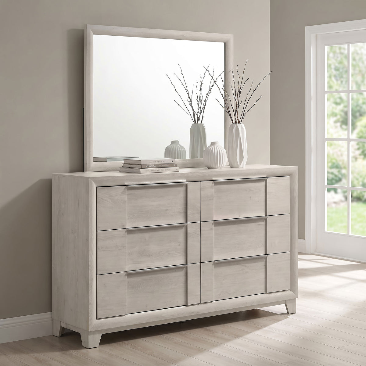 Farre 6-drawer Dresser - Washed Grey, With Mirror