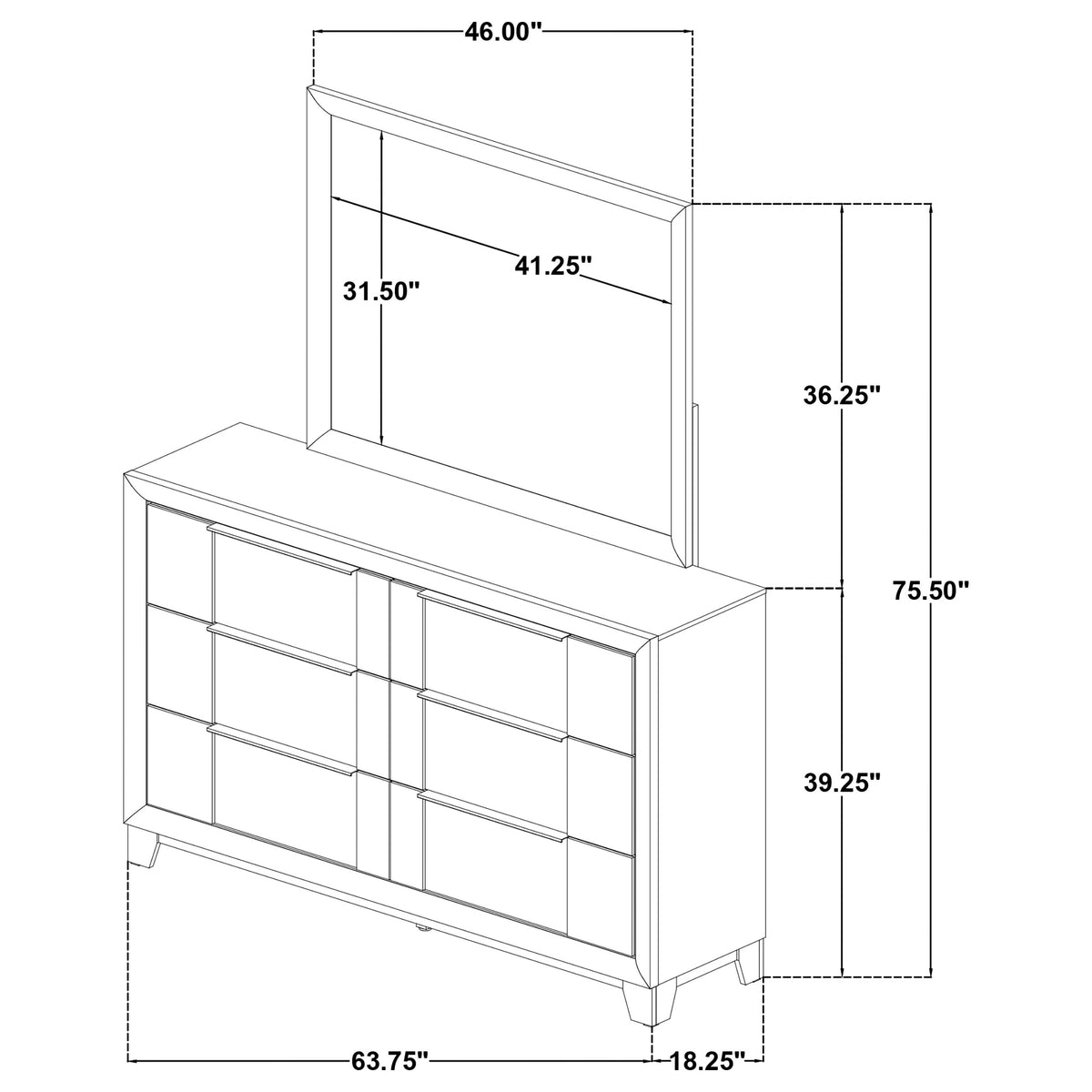 Farre 6-drawer Dresser - Washed Grey, With Mirror