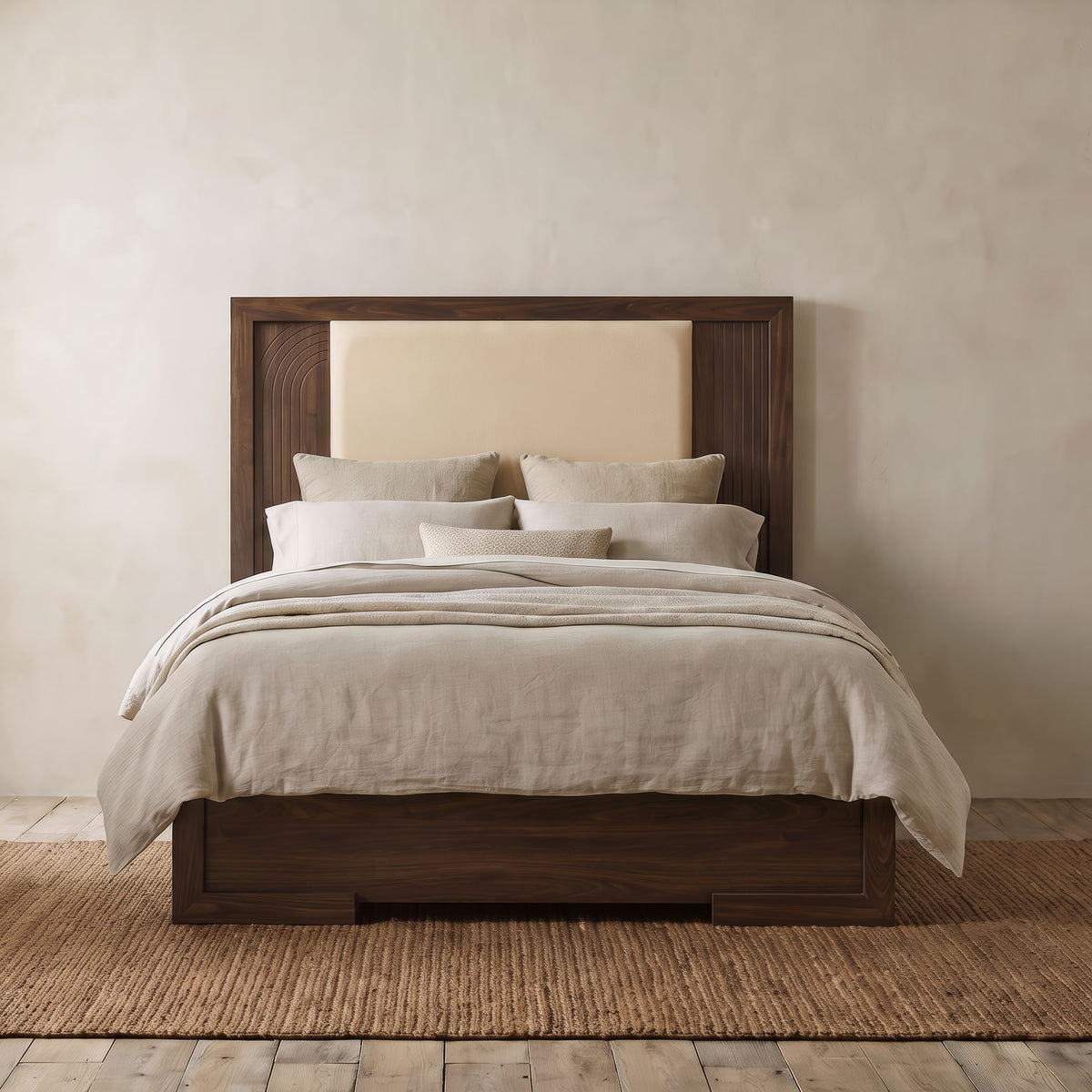 Etienne Velvet Upholstered Panel Bed Walnut - Queen