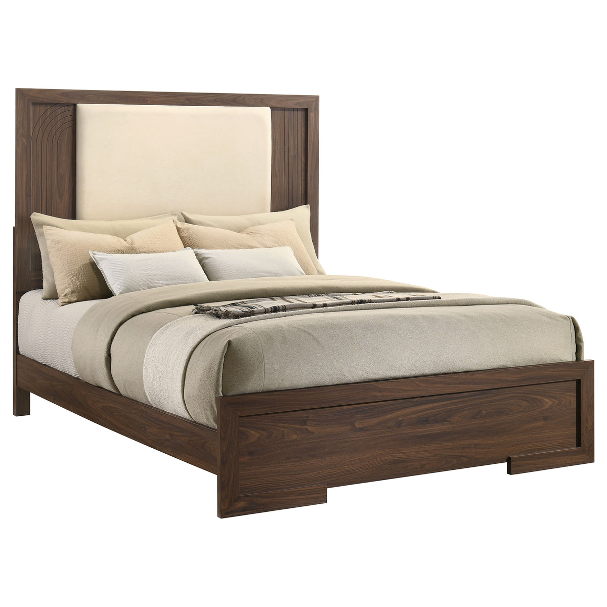 Etienne Velvet Upholstered Panel Bed Walnut - Queen