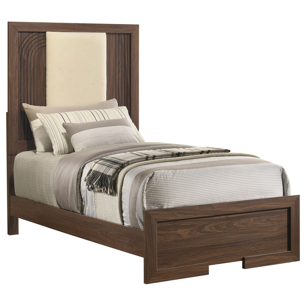 Etienne Velvet Upholstered Panel Bed Walnut - Twin