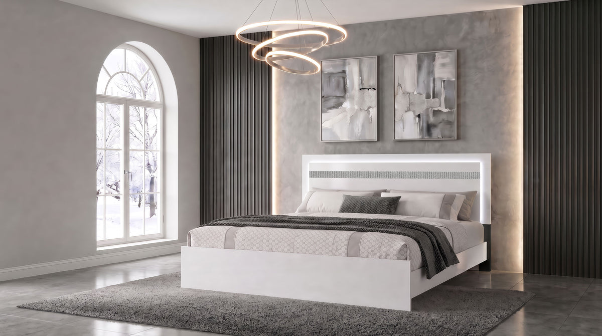 Viana Touch-Control LED Platform Bed White High Gloss - Eastern King